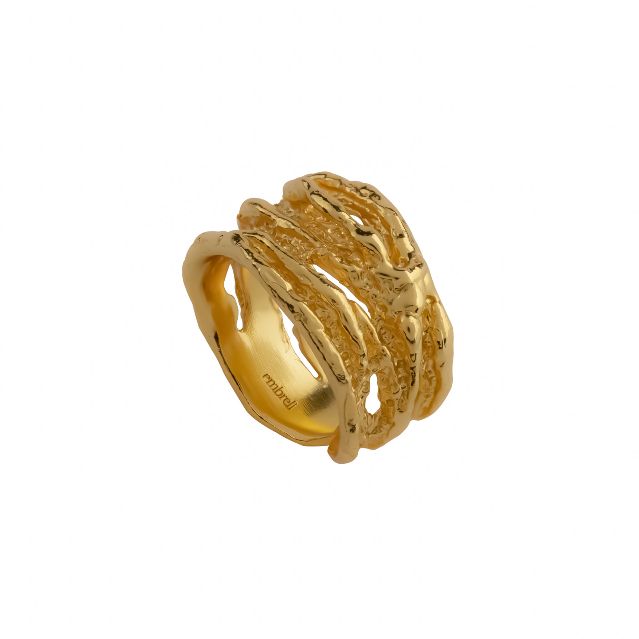 Empress Ring, 22K gold plated wide textured open band ring.
