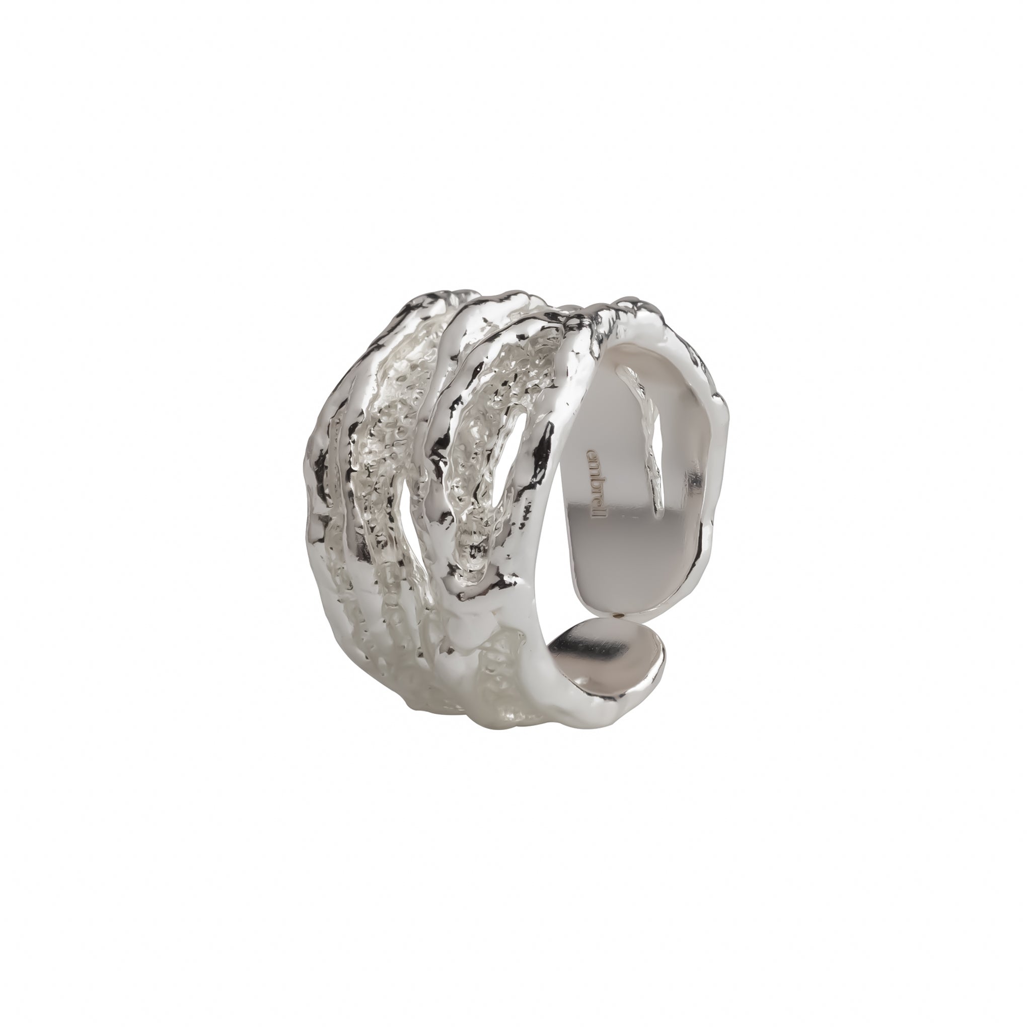 Empress Ring, silver plated wide textured open band ring.