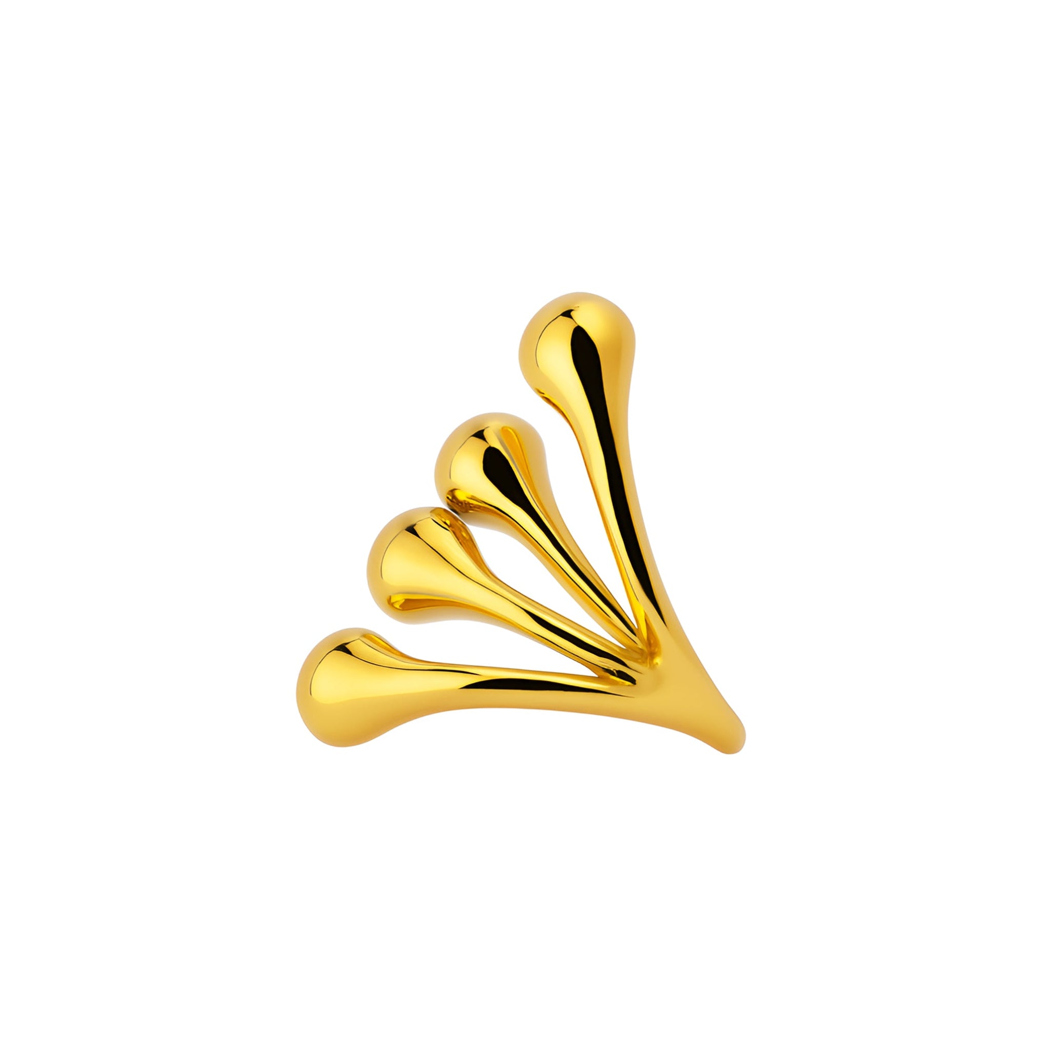 Gold leaf-shaped earring on a white background