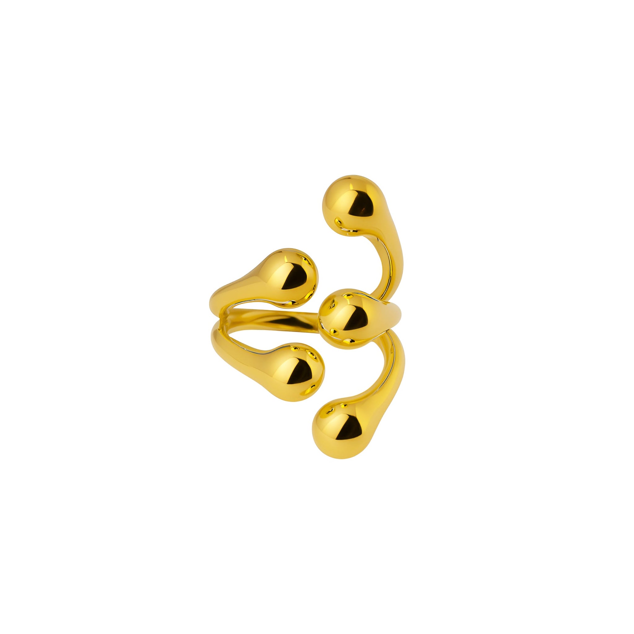 Gold ring with a unique design on a white background