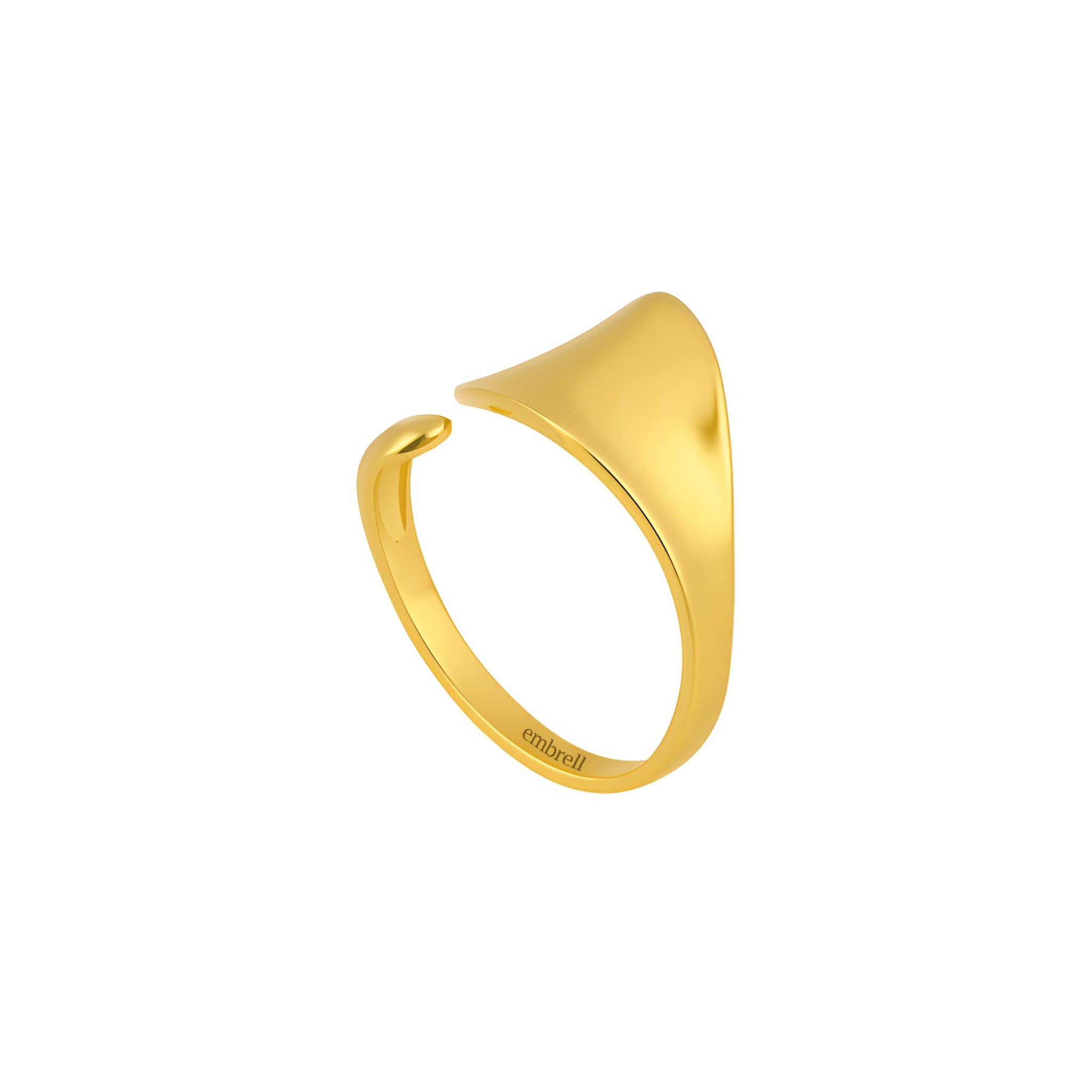 Gold ring with a unique design on a white background