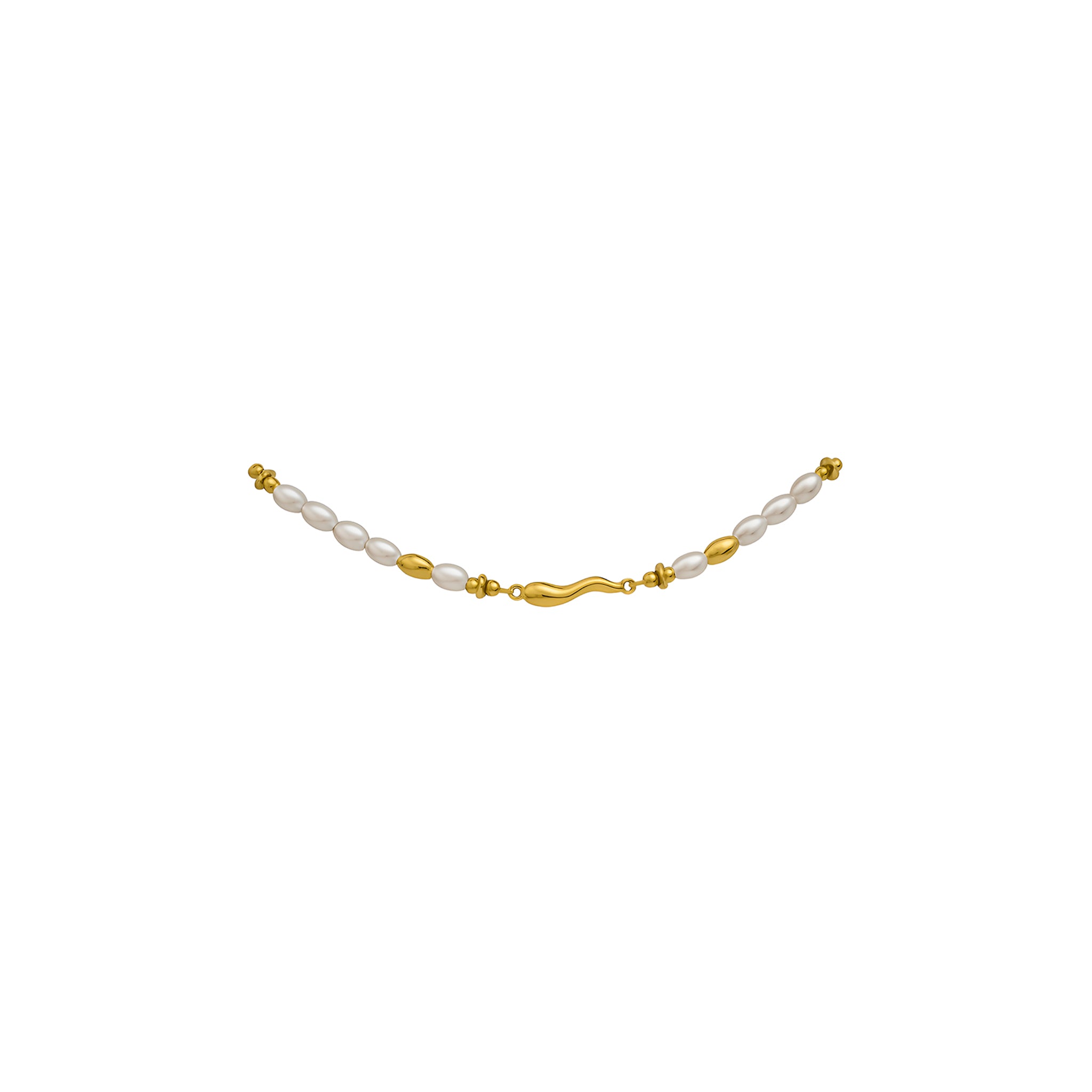 Gold and pearl bracelet on a white background