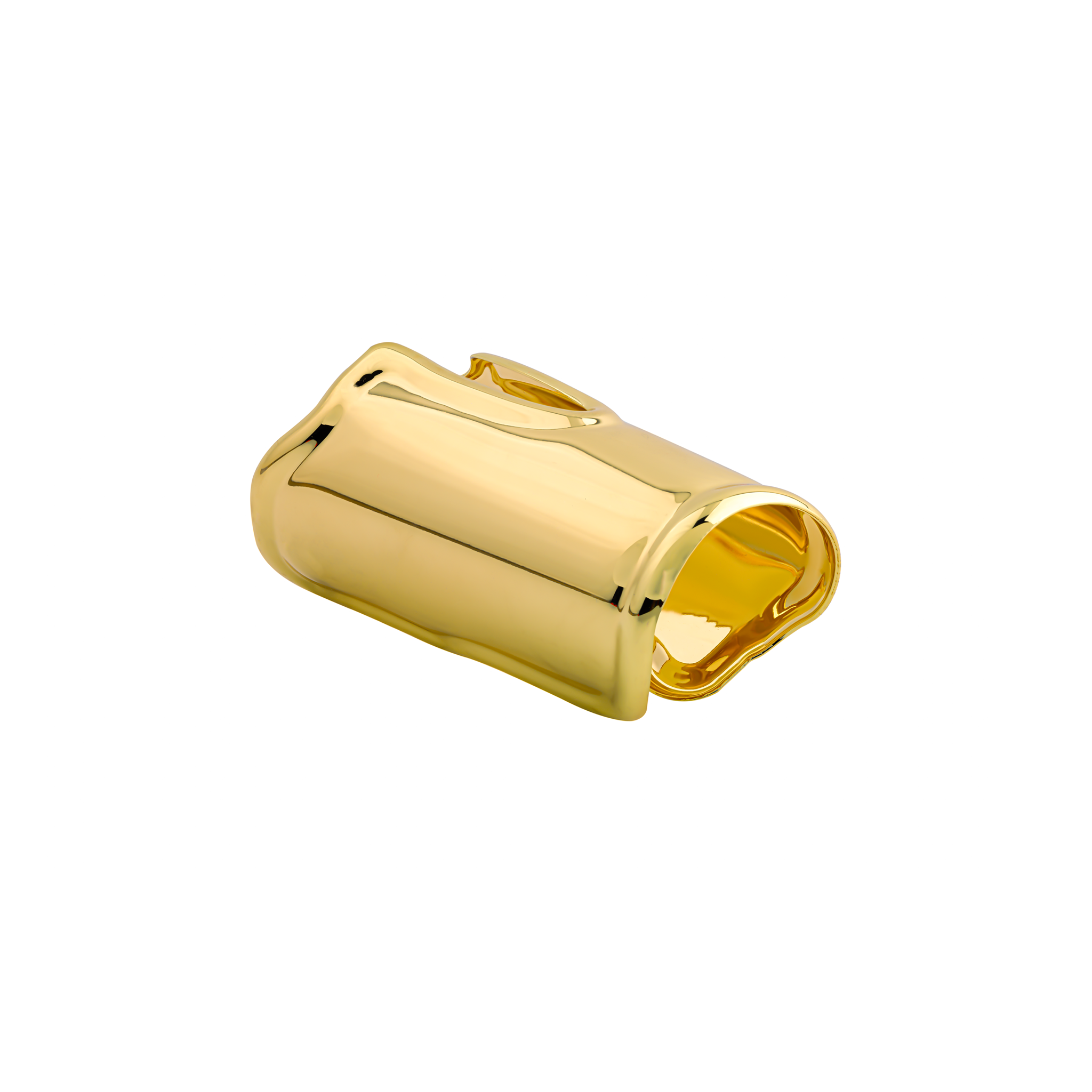 18K gold-plated wide cuff bracelet with a smooth, polished surface and bold, modern silhouette.