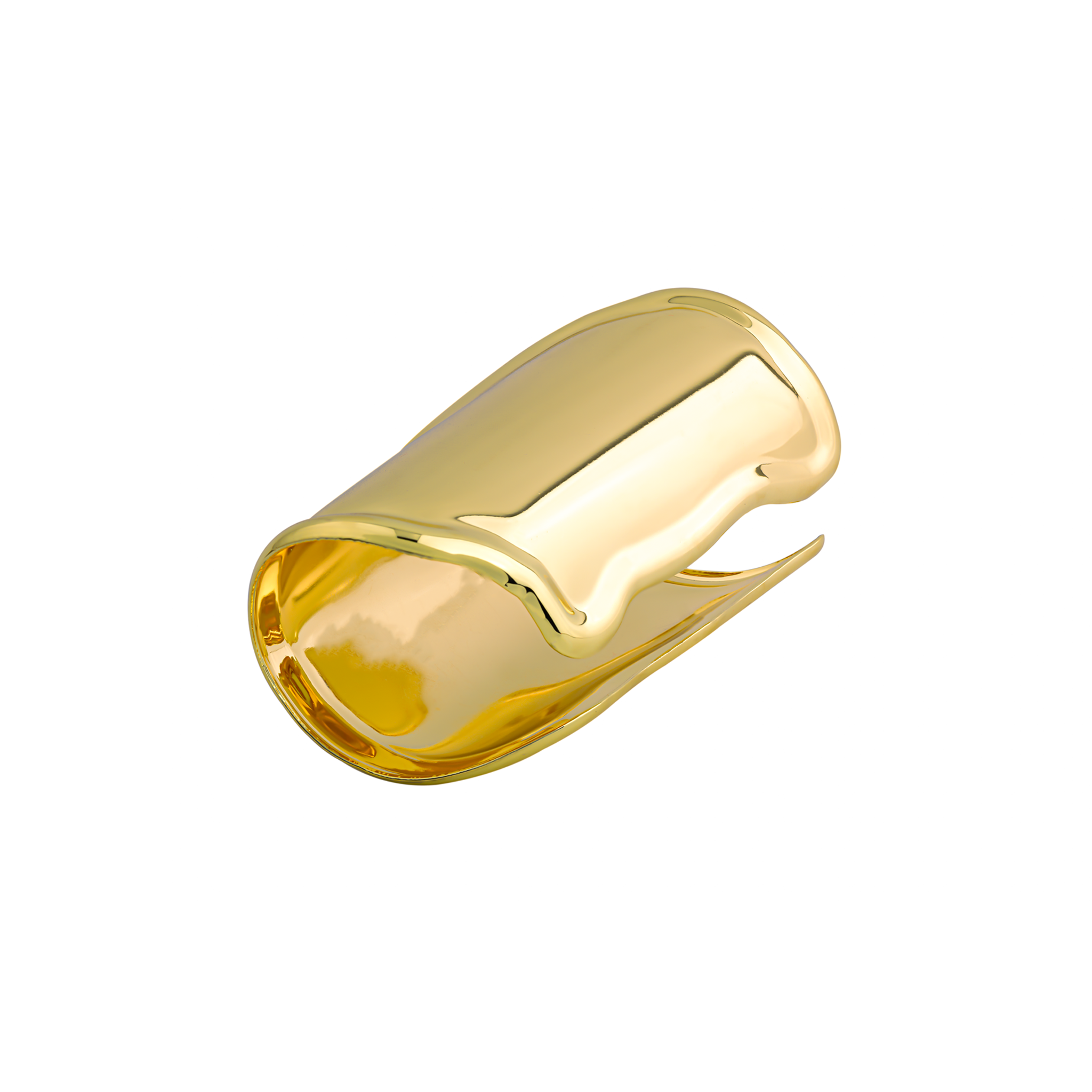 18K gold-plated wide cuff bracelet with a smooth, polished surface and bold, modern silhouette.