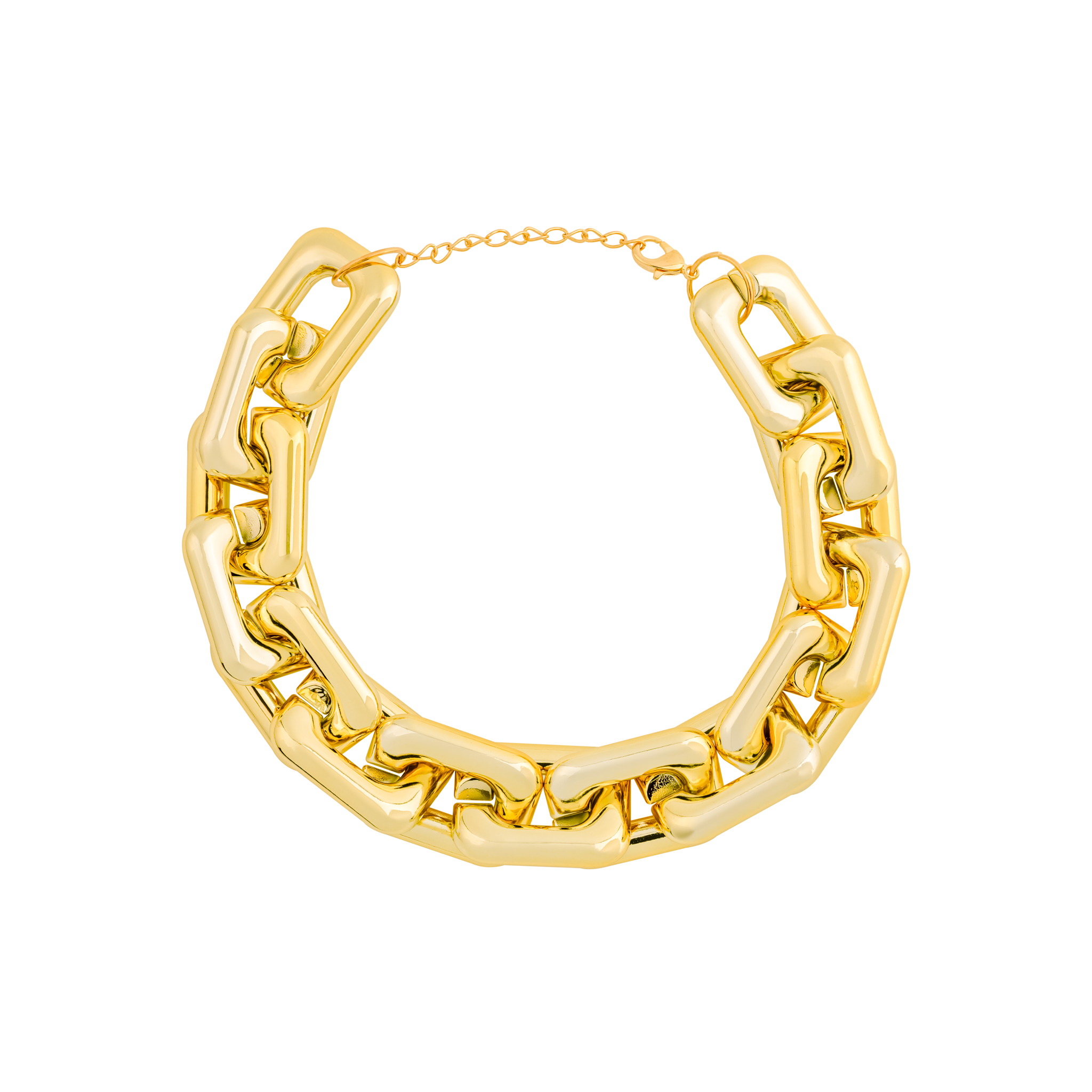 Gold-plated chain-link necklace with bold, polished links and an adjustable clasp for a statement of modern luxury.