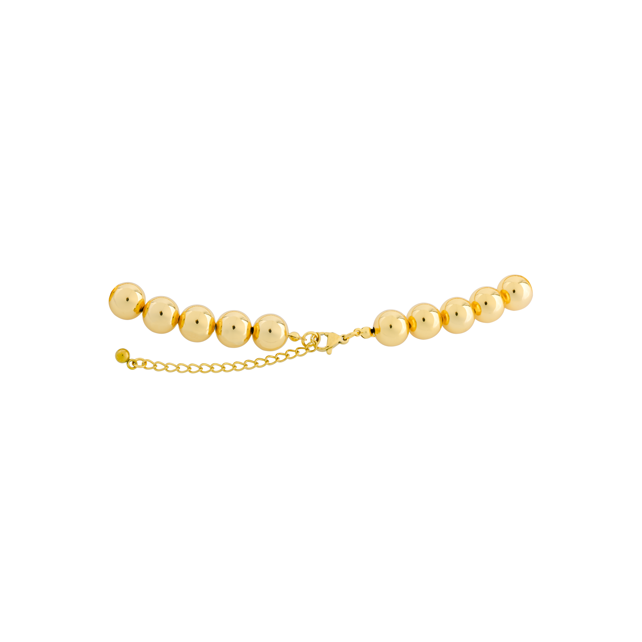 18K gold-plated ball chain necklace featuring polished spherical beads and an adjustable clasp for timeless elegance.