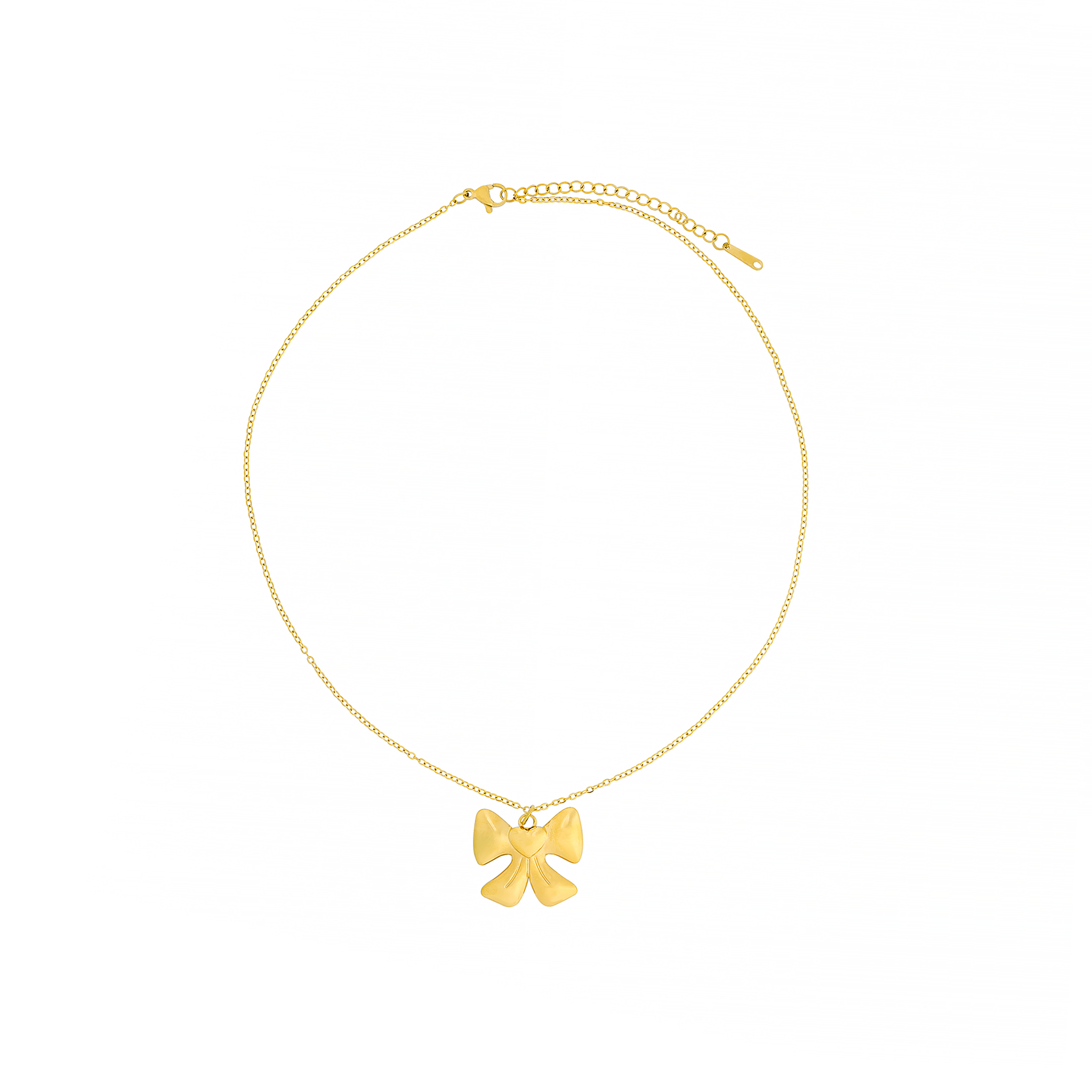 18K gold-plated necklace featuring a delicate chain and a bow-shaped pendant, combining charm with timeless elegance.