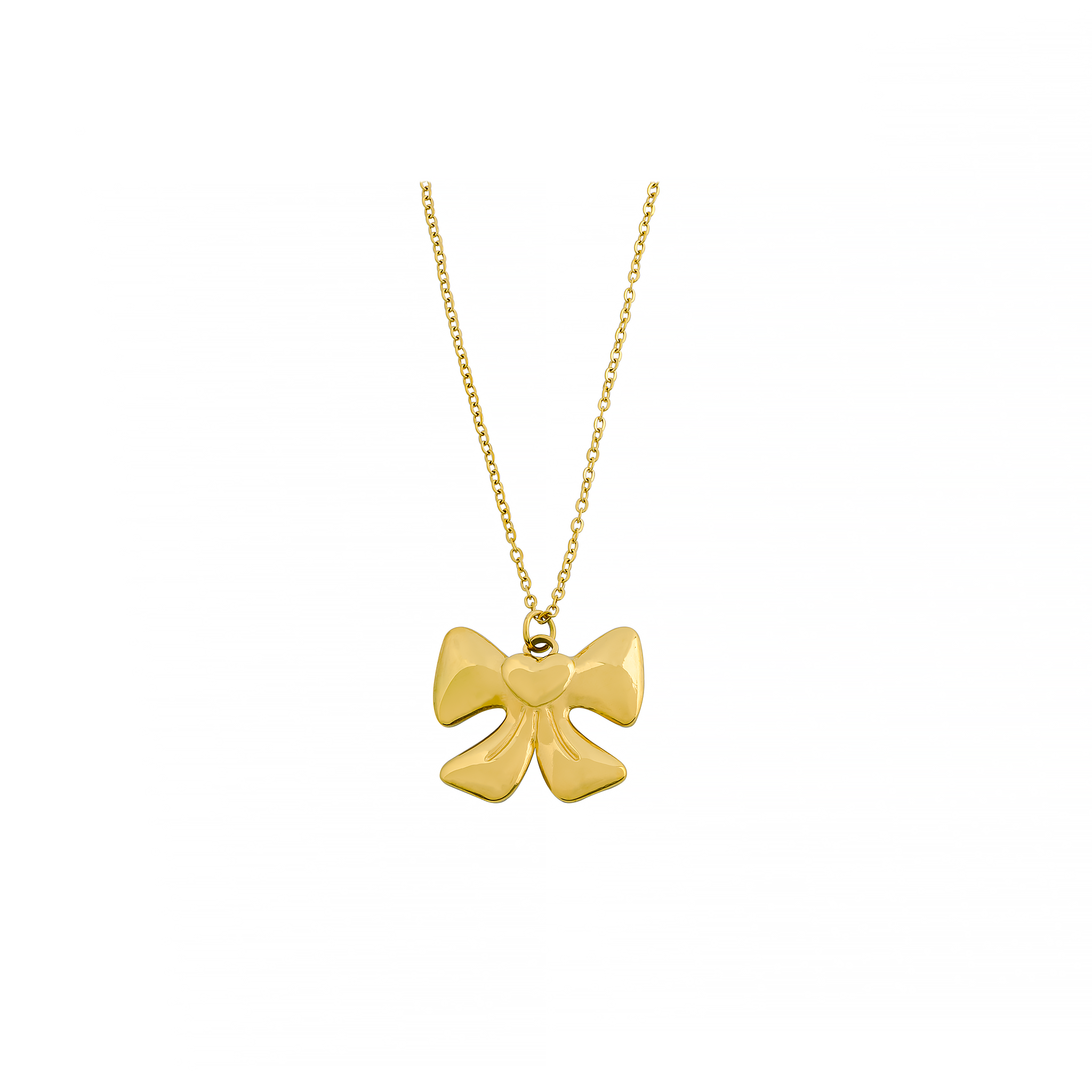 18K gold-plated necklace featuring a delicate chain and a bow-shaped pendant, combining charm with timeless elegance.