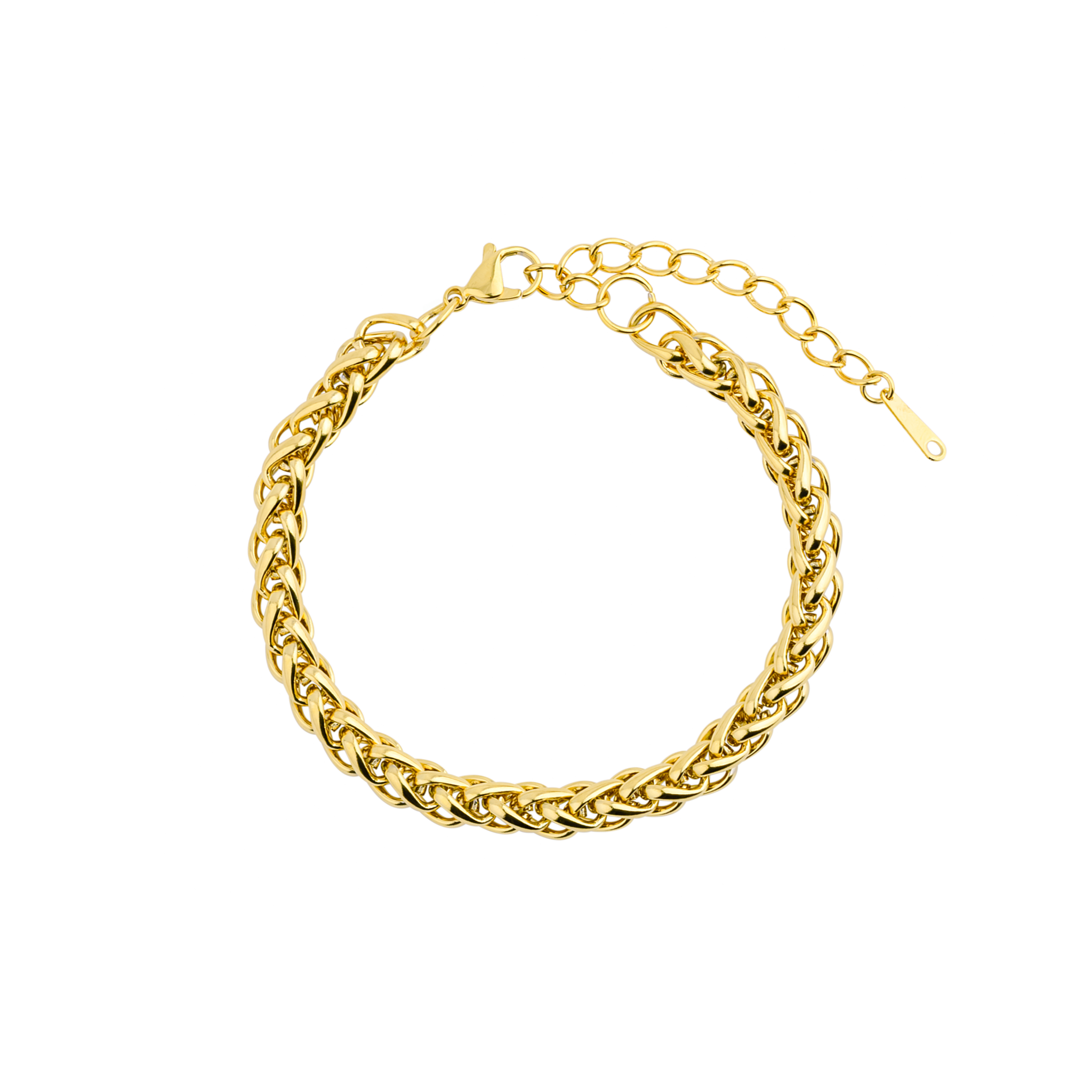 18K gold-plated braided chain bracelet with a polished finish and adjustable clasp, offering a refined and versatile accessory.