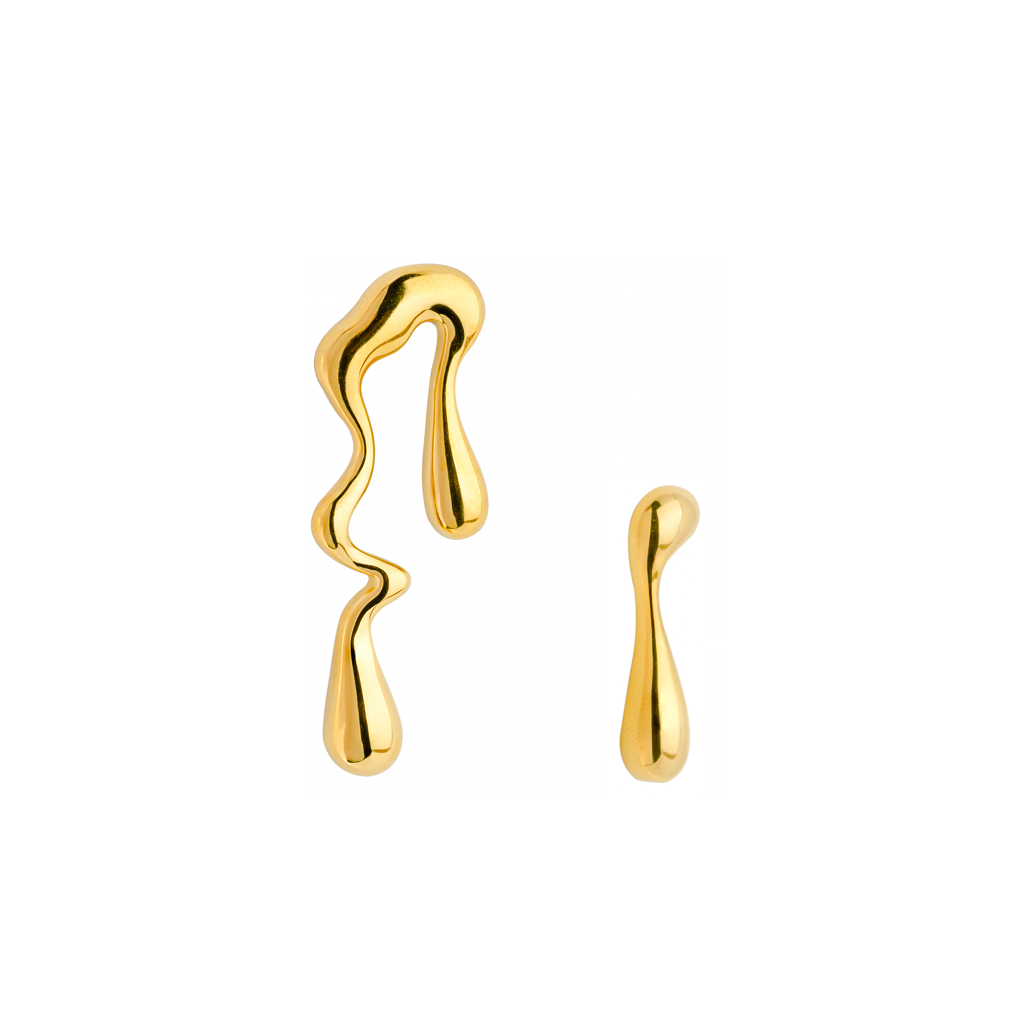 18K gold-plated abstract drop earrings with fluid, asymmetrical designs and a polished finish for a modern, artistic statement.