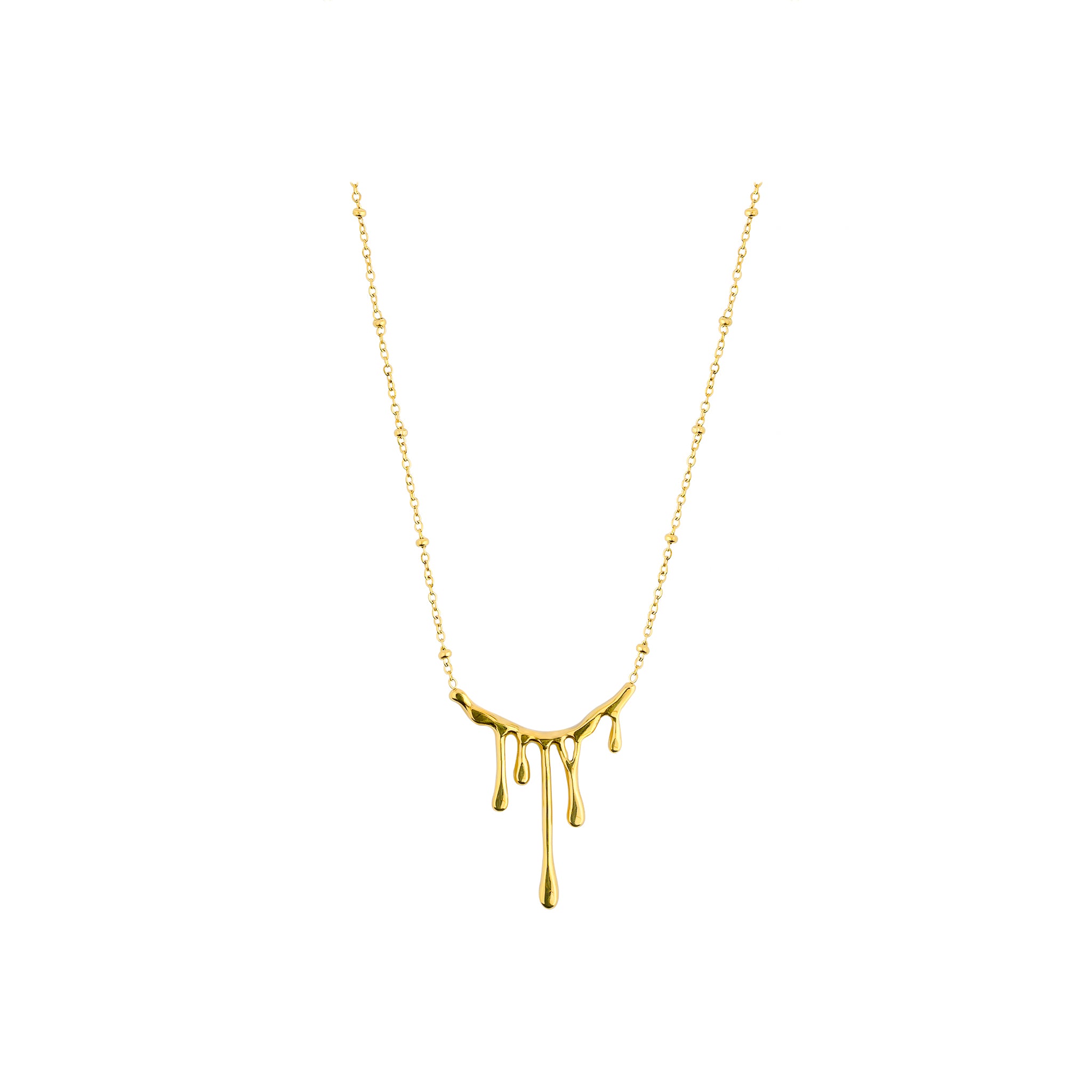 18K gold-plated necklace featuring a flowing, abstract drip pendant and a delicate chain, offering a modern artistic statement.