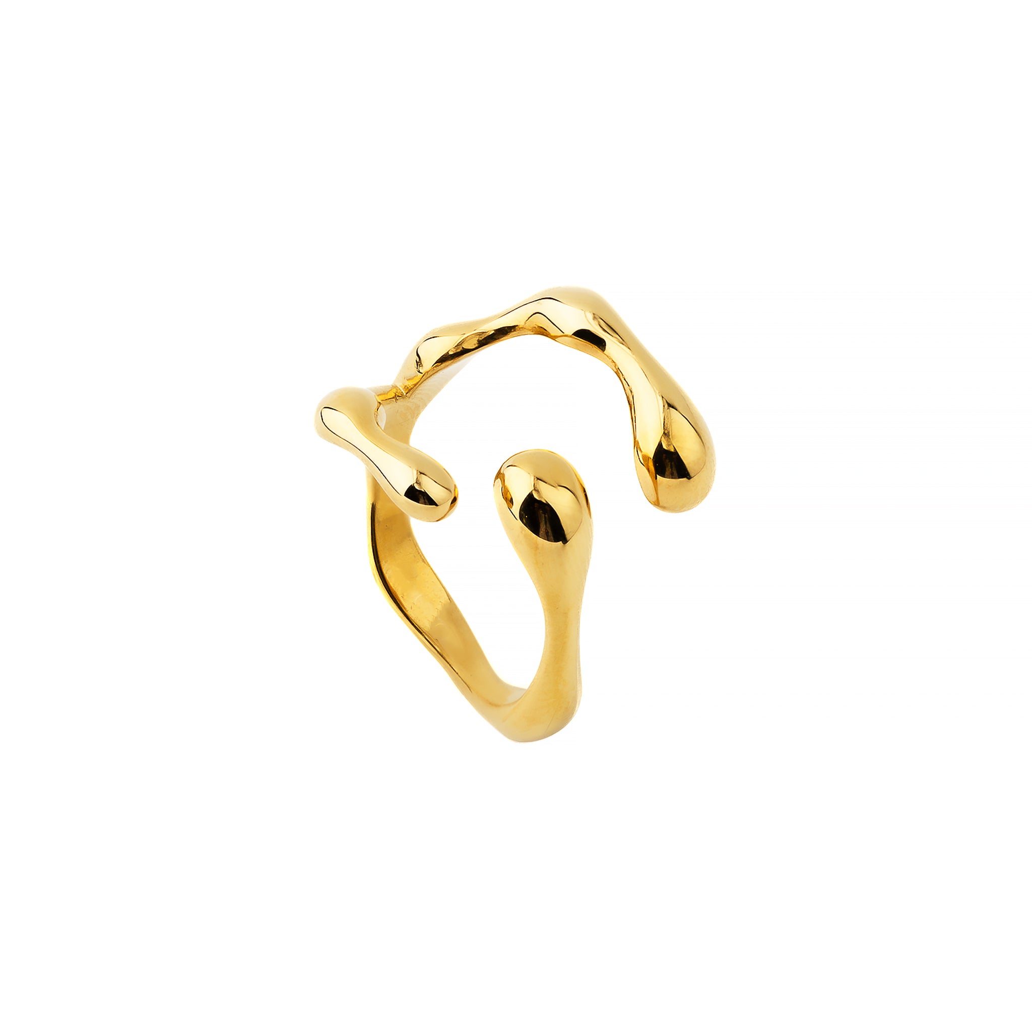18K gold-plated abstract open ring with flowing, organic curves and a polished finish for a bold, artistic statement.