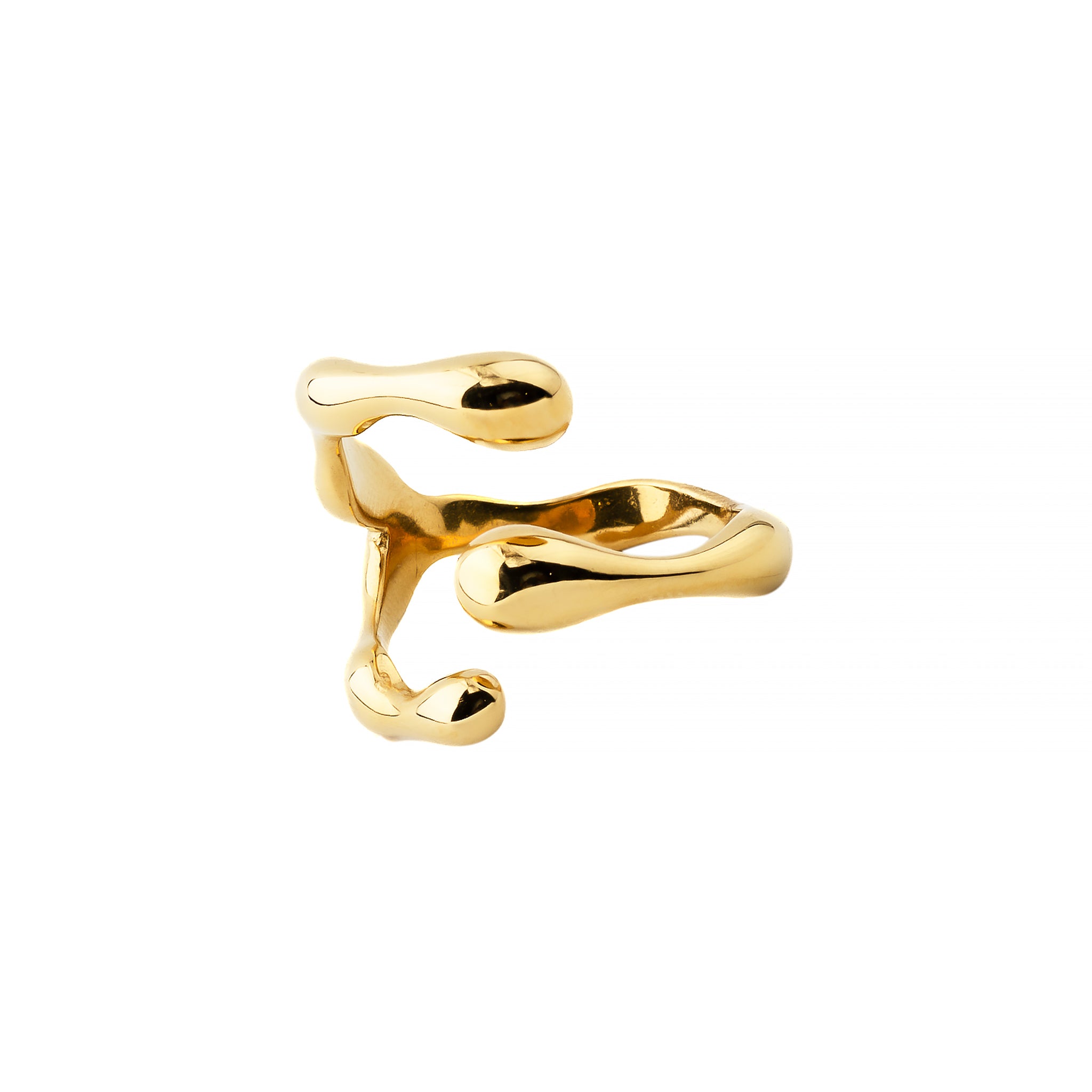 18K gold-plated abstract open ring with flowing, organic curves and a polished finish for a bold, artistic statement.