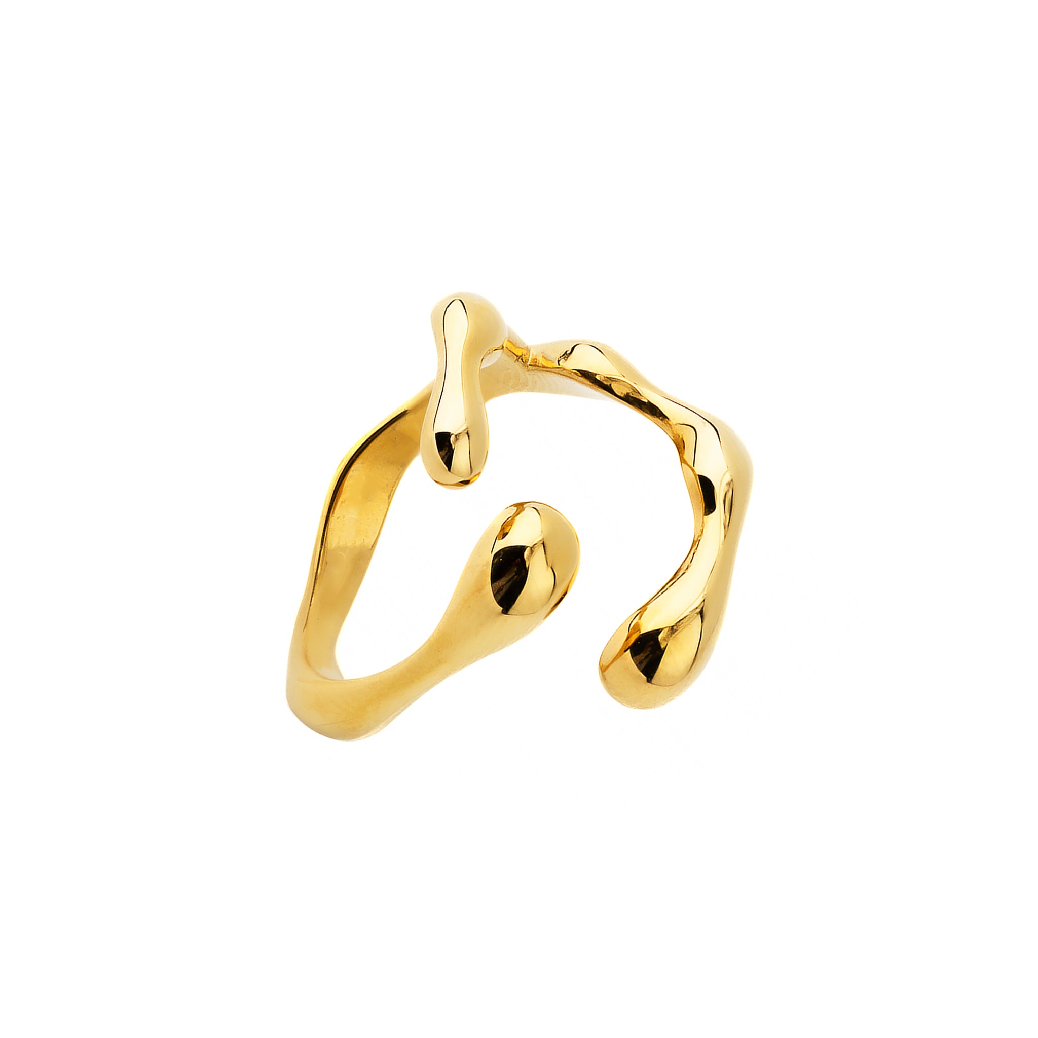18K gold-plated abstract open ring with flowing, organic curves and a polished finish for a bold, artistic statement.