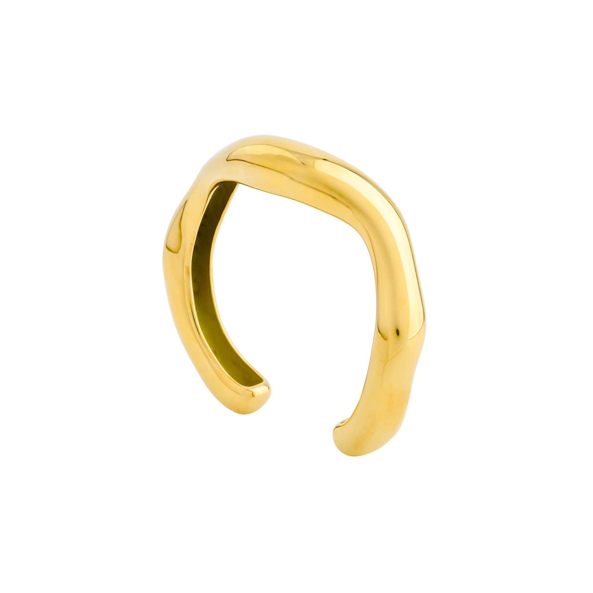 18K gold-plated open cuff bracelet with a minimalist design, offering a sleek and versatile statement piece for everyday elegance.