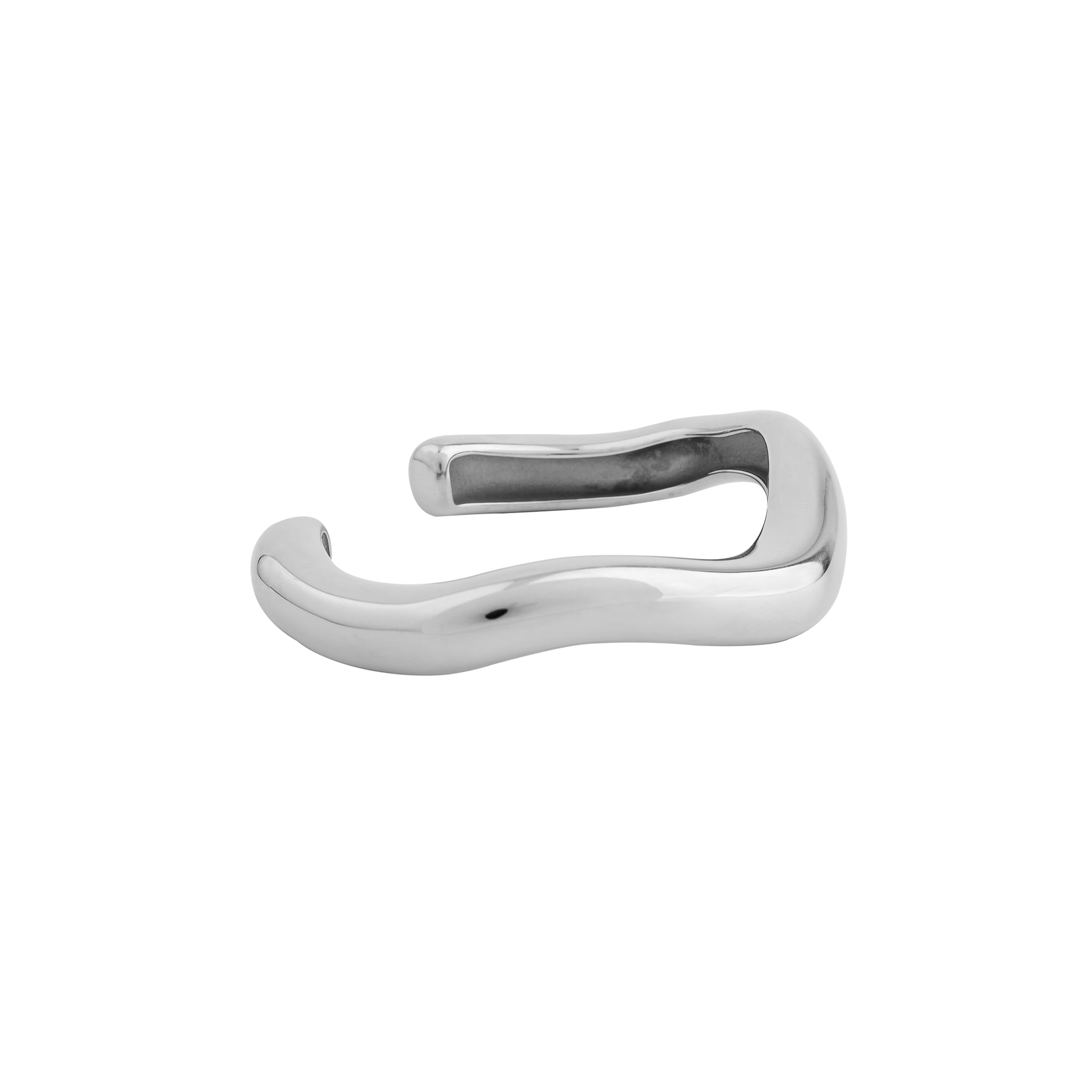 Silver pated open cuff bracelet with a minimalist design, offering a sleek and versatile statement piece for everyday elegance.