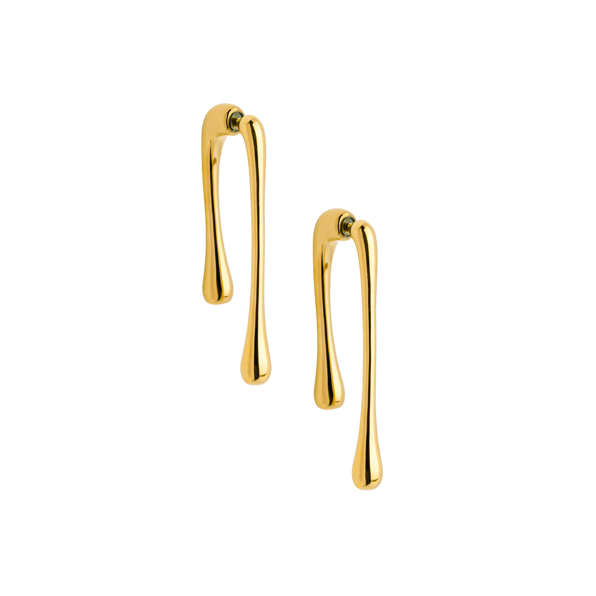18K gold-plated drop earrings with a fluid, elongated design, capturing a modern aesthetic inspired by natural flowing forms.