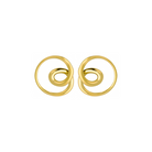 A pair of 18k gold-plated circular hoop earrings featuring an elegant intertwined spiral design, showcasing a polished and radiant surface.