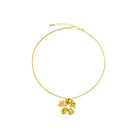 A delicate 18K gold-plated chain necklace featuring a floral pendant with a central pearl accent, exuding elegance and charm.
