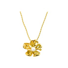 A delicate 18K gold-plated chain necklace featuring a floral pendant with a central pearl accent, exuding elegance and charm.