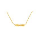 18K gold-plated necklace with a minimalist curved bar pendant suspended on a sleek snake chain, showcasing a modern and refined design.