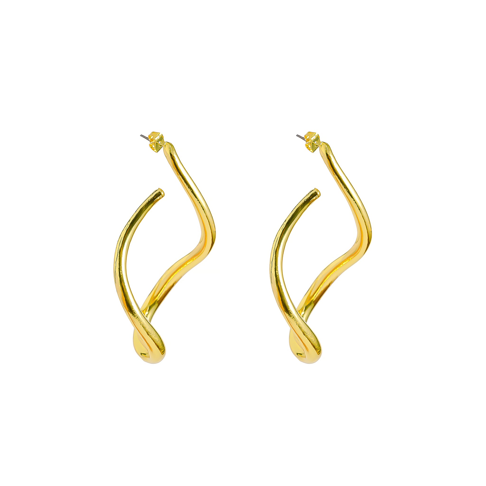 18K gold-plated abstract twisted hoop earrings with a sculptural silhouette, featuring a modern and elegant design.