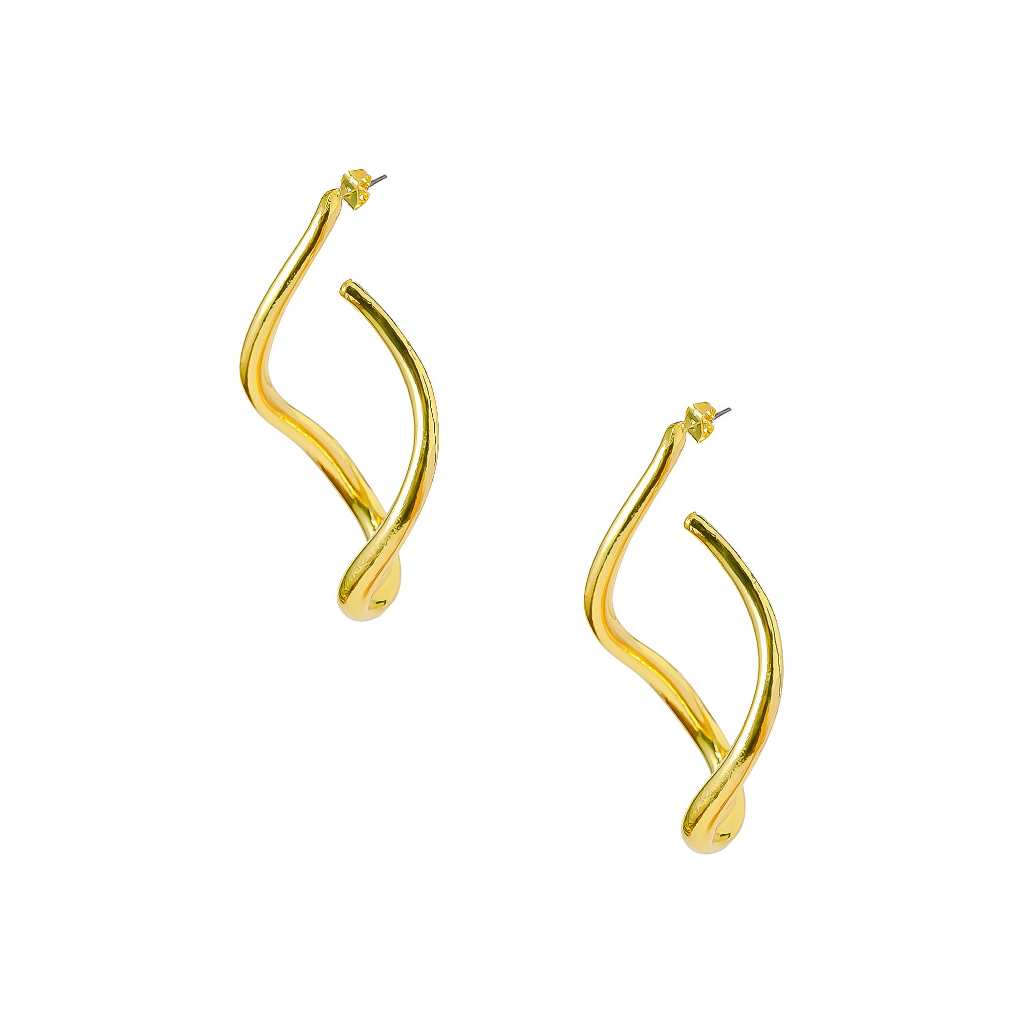 18K gold-plated abstract twisted hoop earrings with a sculptural silhouette, featuring a modern and elegant design.