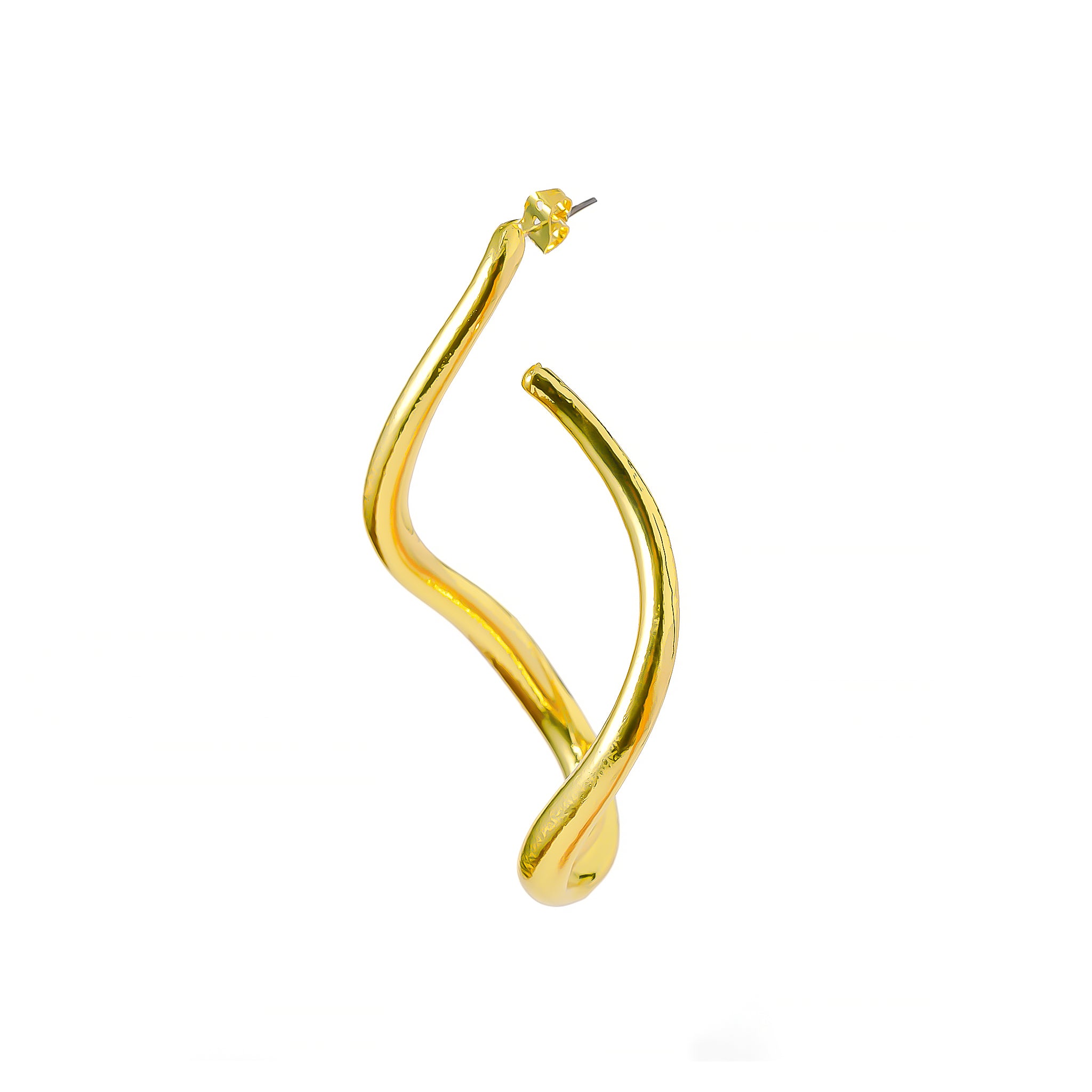 18K gold-plated abstract twisted hoop earrings with a sculptural silhouette, featuring a modern and elegant design.