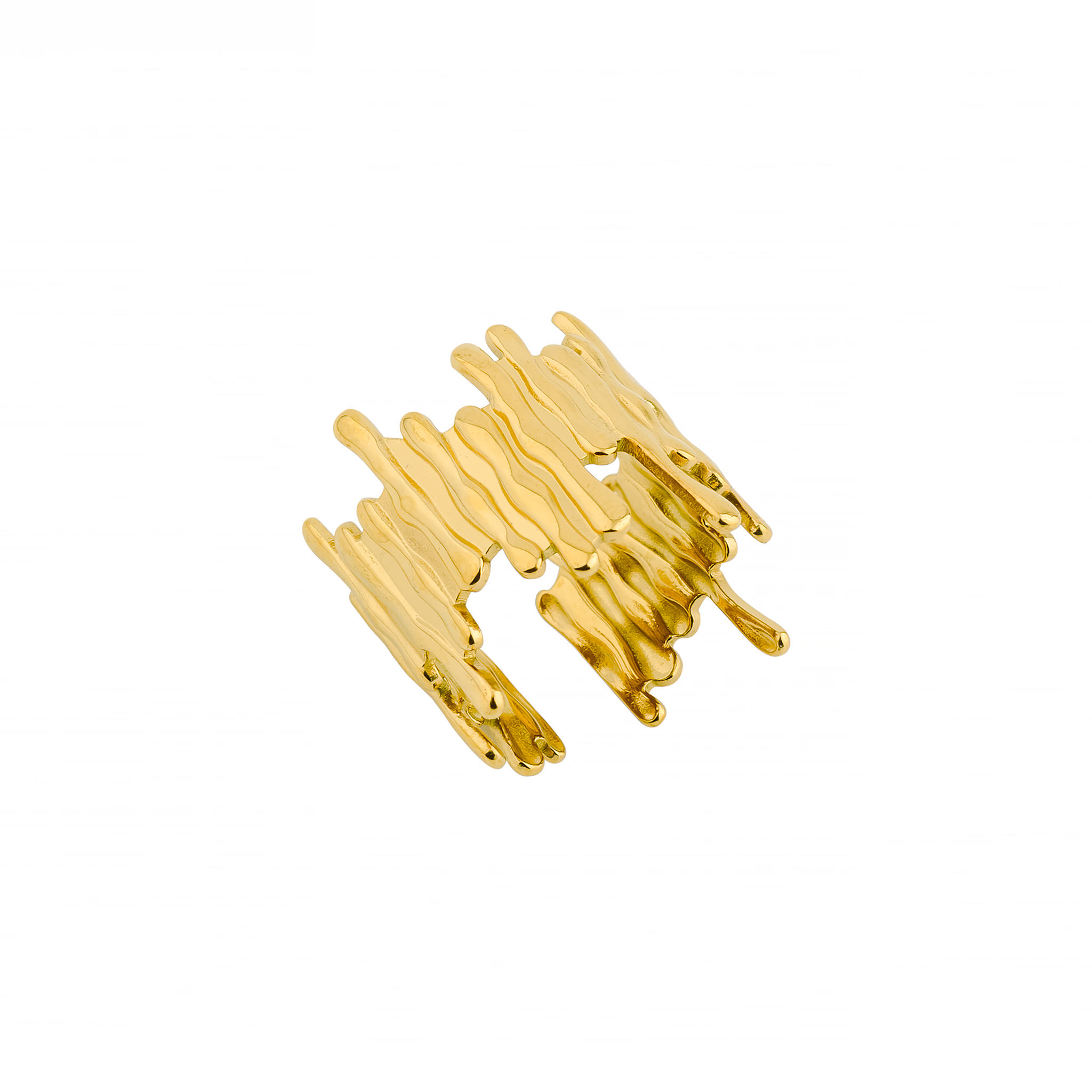 A textured 18K gold-plated adjustable ring with an organic, branch-like design, showcasing a bold and artistic statement.