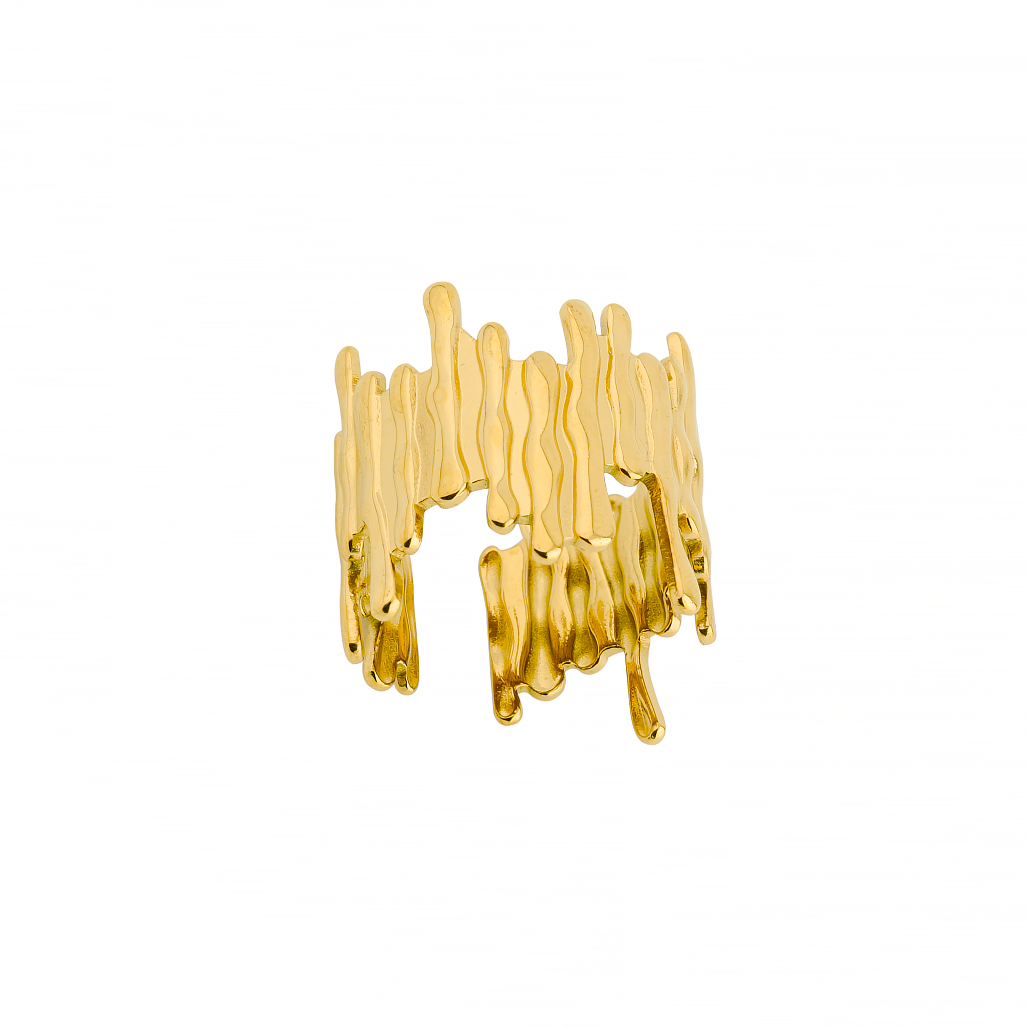 A textured 18K gold-plated adjustable ring with an organic, branch-like design, showcasing a bold and artistic statement.