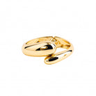 A gold-plated cuff bracelet featuring a sleek, curved design with polished shine. The open-ended structure adds a contemporary and luxurious touch, perfect for statement styling.