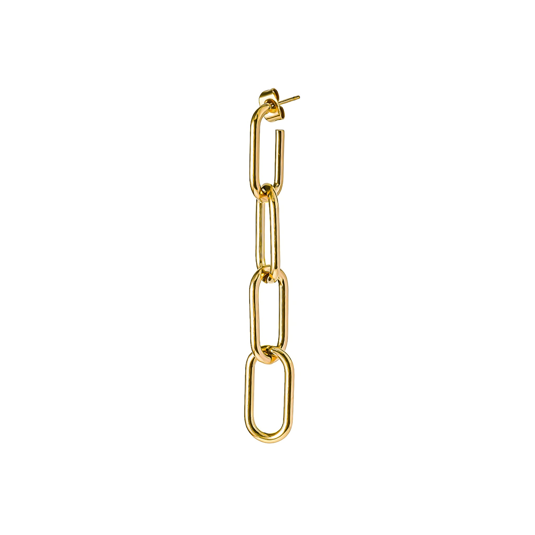 Minimalist 18K gold-plated chain drop earrings with interlinked oval links, creating a modern and elegant statement.