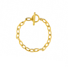 Close-up of a 18K gold-plated chain-link bracelet with a toggle clasp, displaying its sleek, modern design.