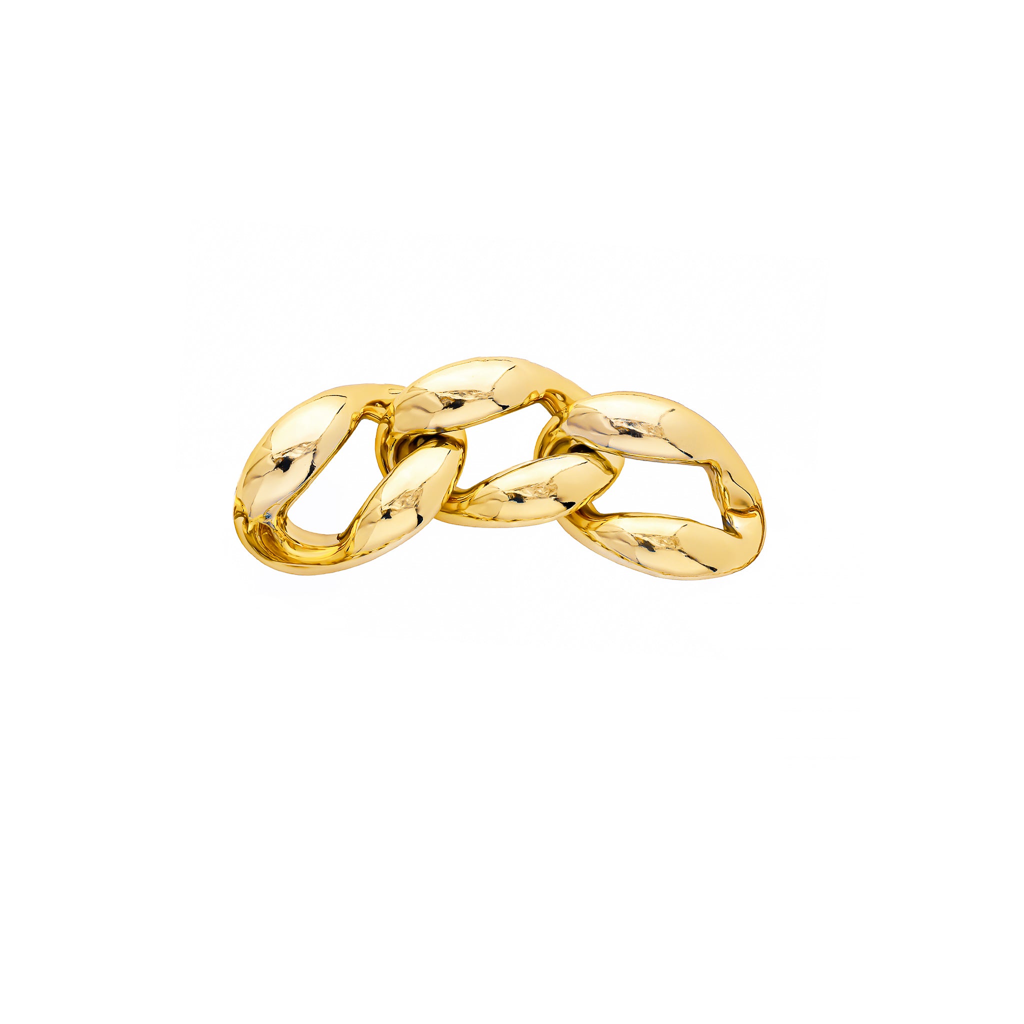 Gold-plated chunky chain link choker with a bold design, featuring a thick interwoven structure and a polished finish, laid flat against a white background