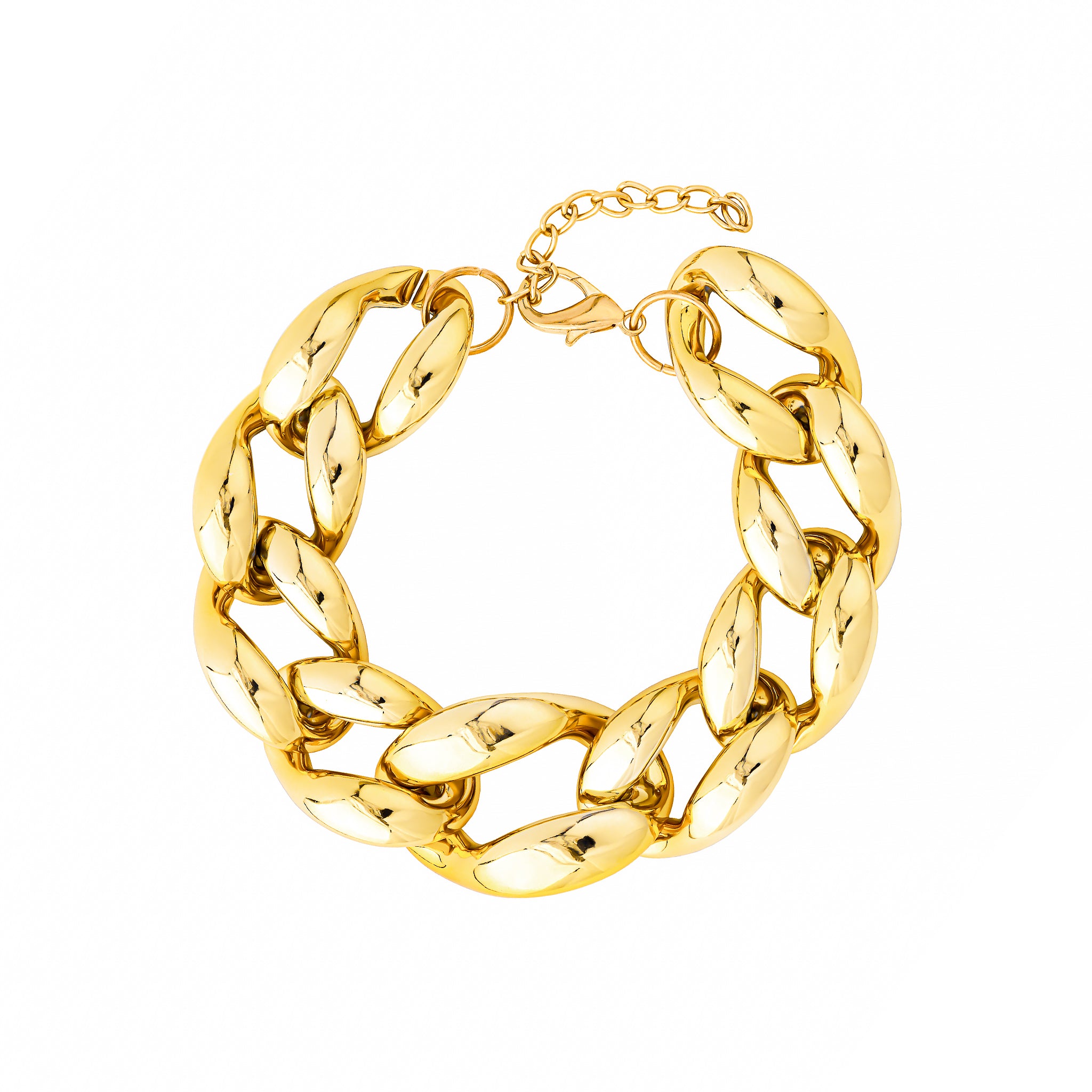 Gold-plated chunky chain choker featuring bold, polished interlocking links and a secure clasp closure, exuding a statement-making luxurious appeal.