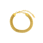 Close-up of an 18K gold-plated multi-strand bracelet, featuring intricately woven links, a lobster clasp, and an adjustable chain extension, offering a balance of luxury and versatility.