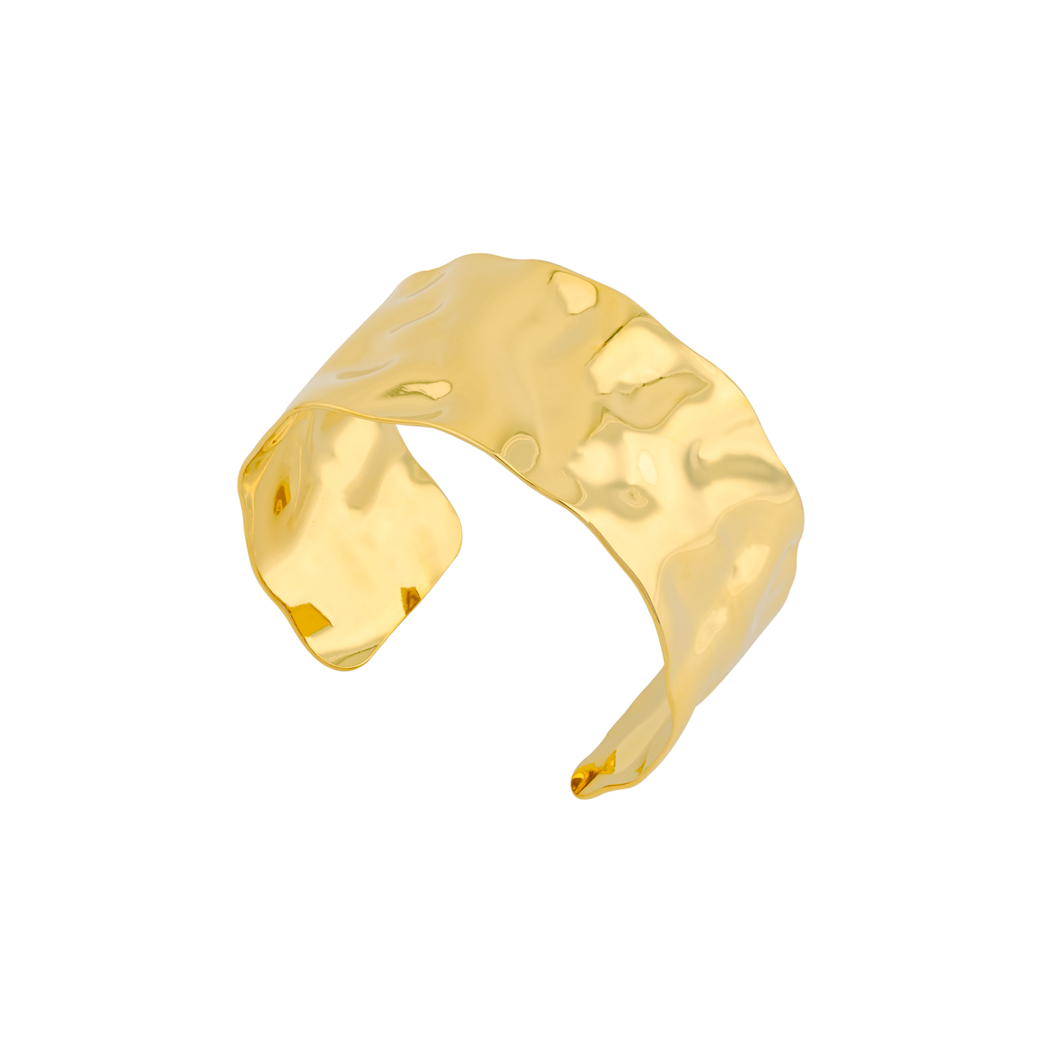 18K gold-plated cuff bracelet featuring a fluid, wavy design with a polished finish, perfect for making a statement.