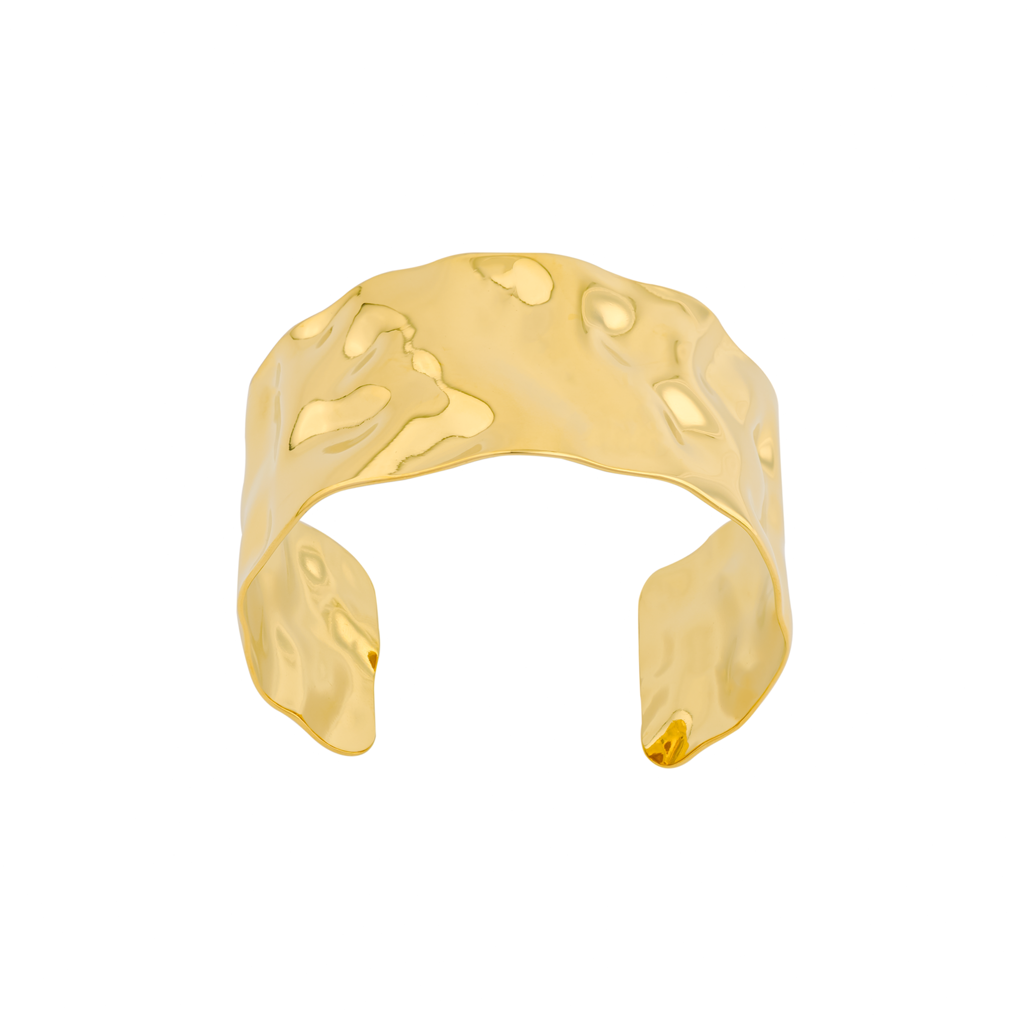 18K gold-plated cuff bracelet featuring a fluid, wavy design with a polished finish, perfect for making a statement.