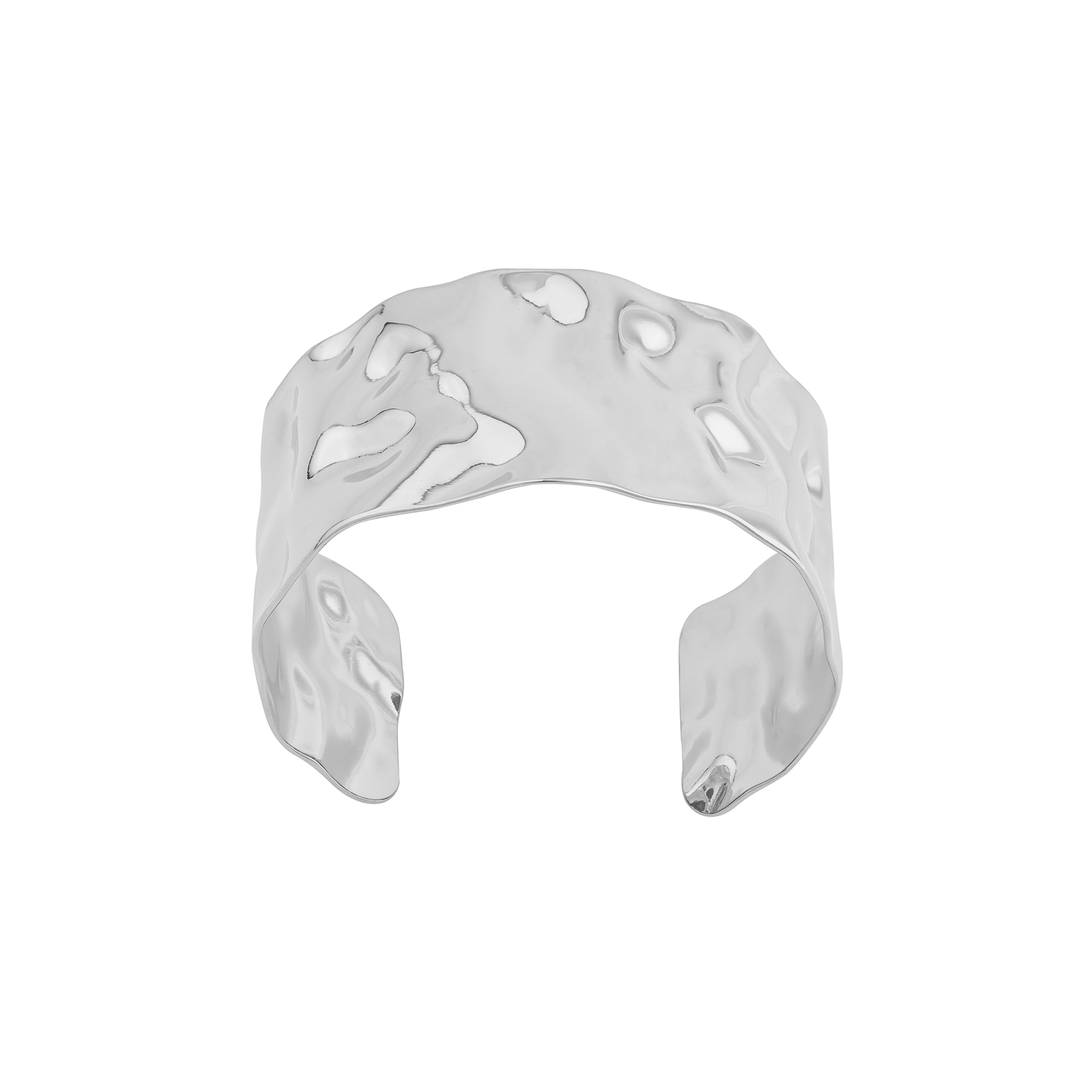 Silver gold-plated cuff bracelet featuring a fluid, wavy design with a polished finish, perfect for making a statement.