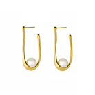 18K gold-plated drop earrings featuring a sleek, curved design with a pearl accent nestled at the base, showcasing a minimalist and elegant aesthetic.