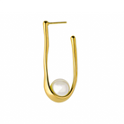 18K gold-plated drop earrings featuring a sleek, curved design with a pearl accent nestled at the base, showcasing a minimalist and elegant aesthetic.