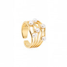 18K gold-plated multi-band ring embellished with delicate faux pearls, arranged to create a sophisticated stacked effect.