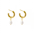 18K gold-plated hoop earrings featuring a drop-shaped pearl accent, showcasing a luxurious design that blends modern elegance with classic charm.