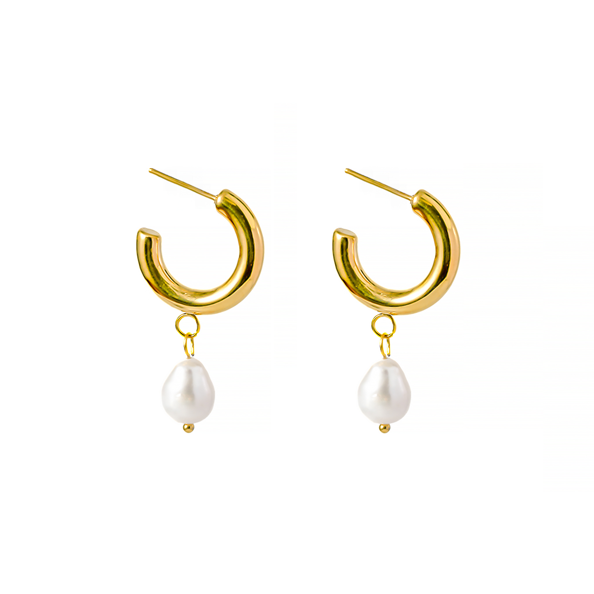 18K gold-plated hoop earrings featuring a drop-shaped pearl accent, showcasing a luxurious design that blends modern elegance with classic charm.