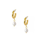 18K gold-plated hoop earrings featuring a drop-shaped pearl accent, showcasing a luxurious design that blends modern elegance with classic charm.