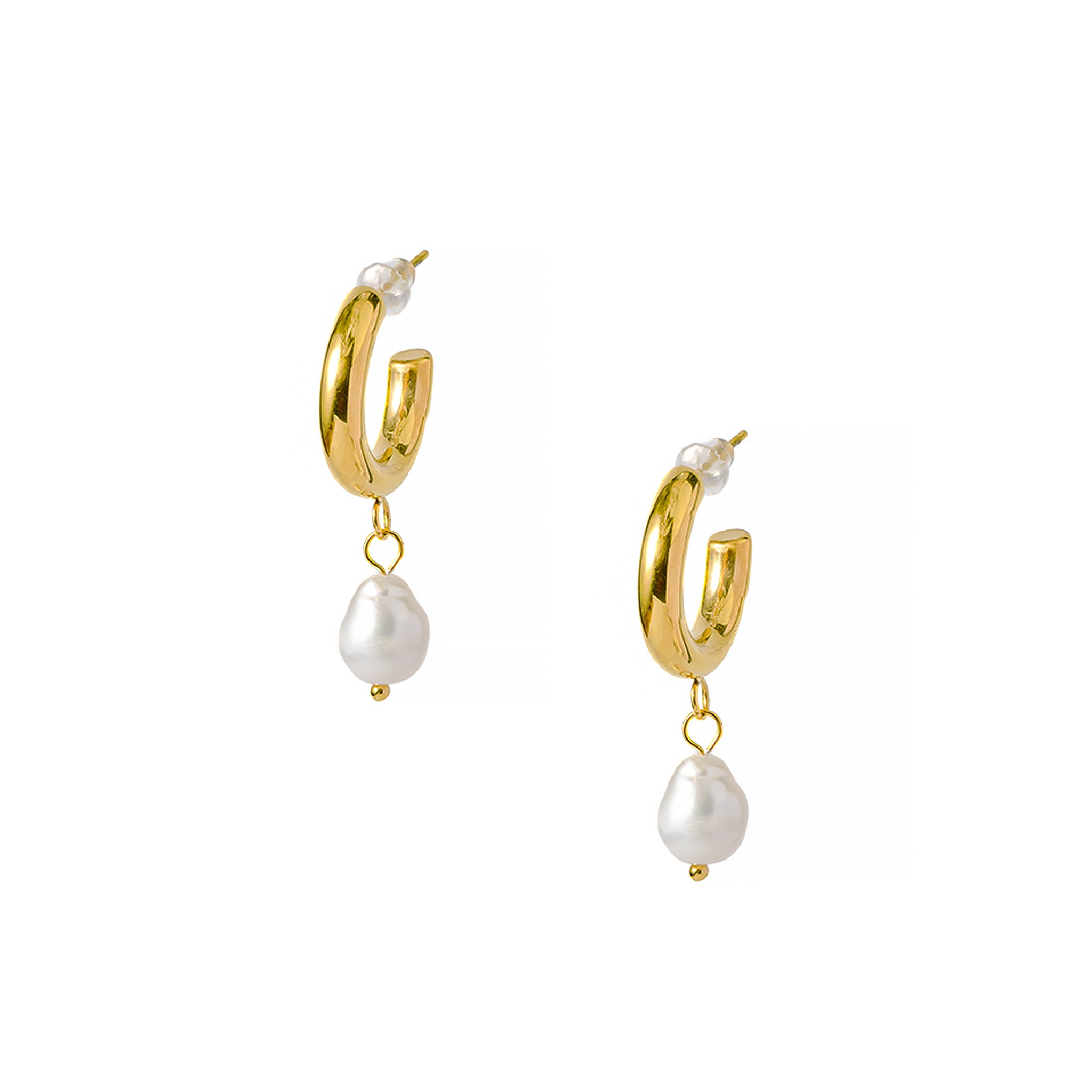 18K gold-plated hoop earrings featuring a drop-shaped pearl accent, showcasing a luxurious design that blends modern elegance with classic charm.