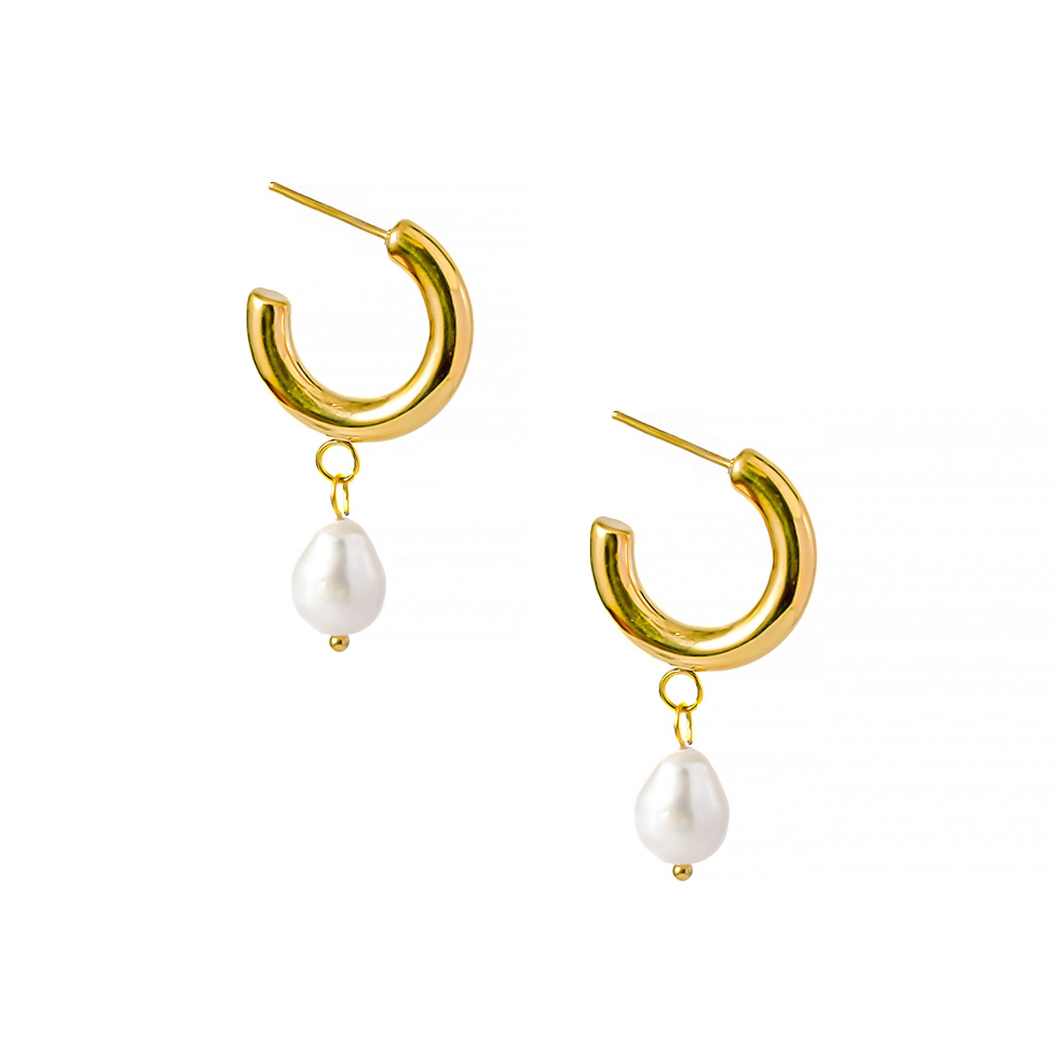 18K gold-plated hoop earrings featuring a drop-shaped pearl accent, showcasing a luxurious design that blends modern elegance with classic charm.