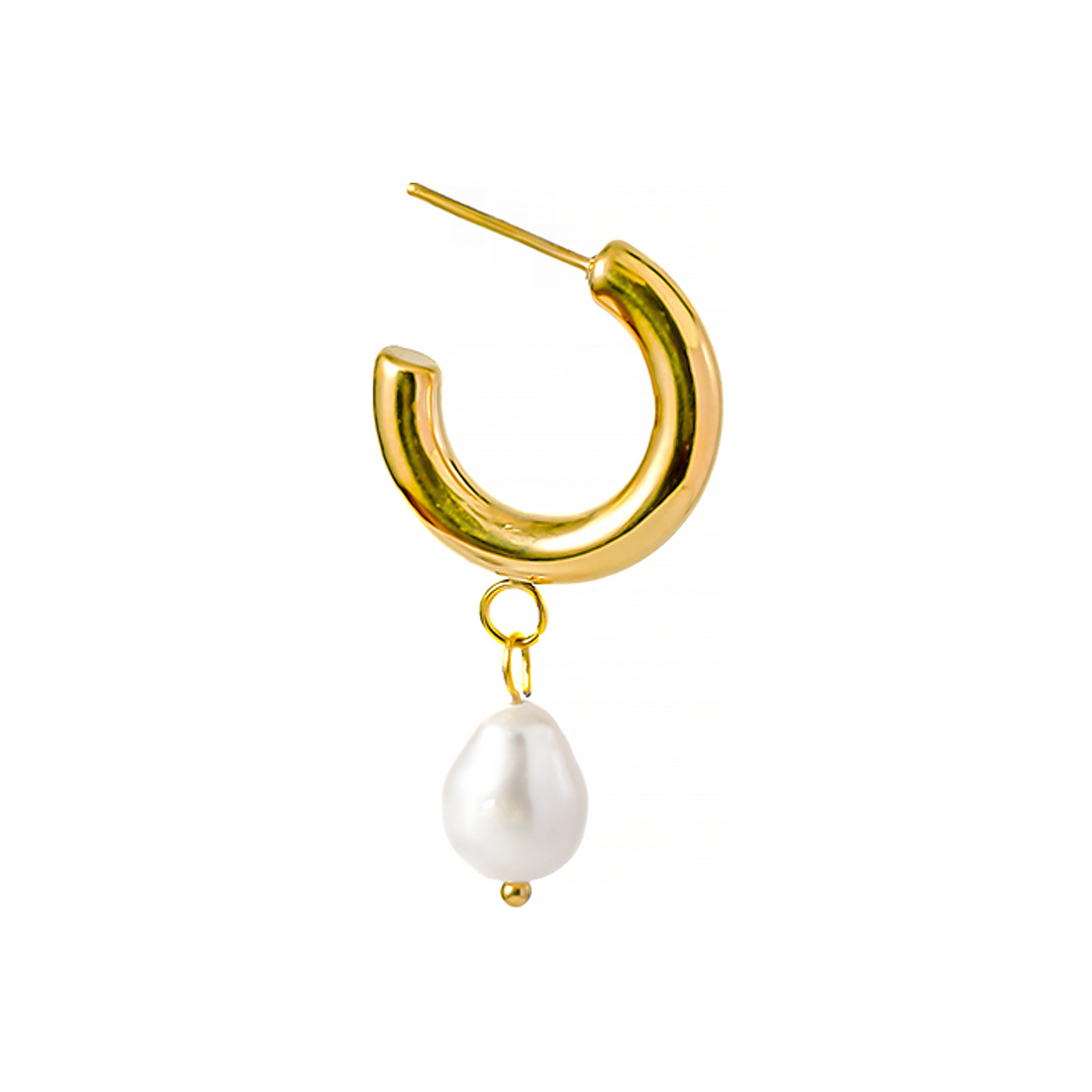 18K gold-plated hoop earrings featuring a drop-shaped pearl accent, showcasing a luxurious design that blends modern elegance with classic charm.