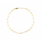 18K gold-plated chain necklace featuring a delicate paperclip design and a single freshwater pearl pendant, showcasing its minimalistic and modern charm.