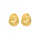 Model wearing the 18K gold-plated organic-shaped stud earrings, paired with a white blazer, highlighting their statement design and sophisticated aesthetic.